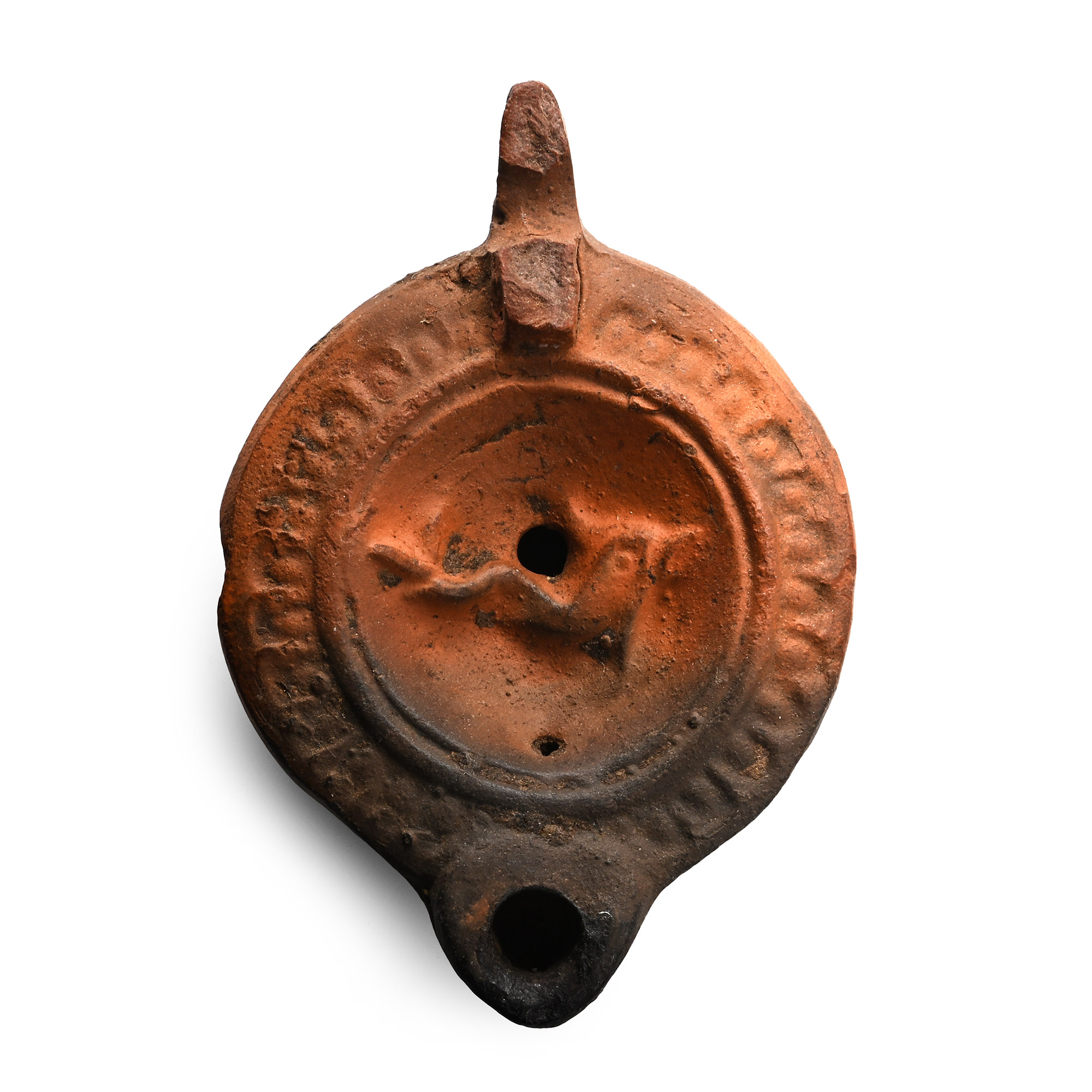 Roman Terracotta Oil Lamp with Dolphin