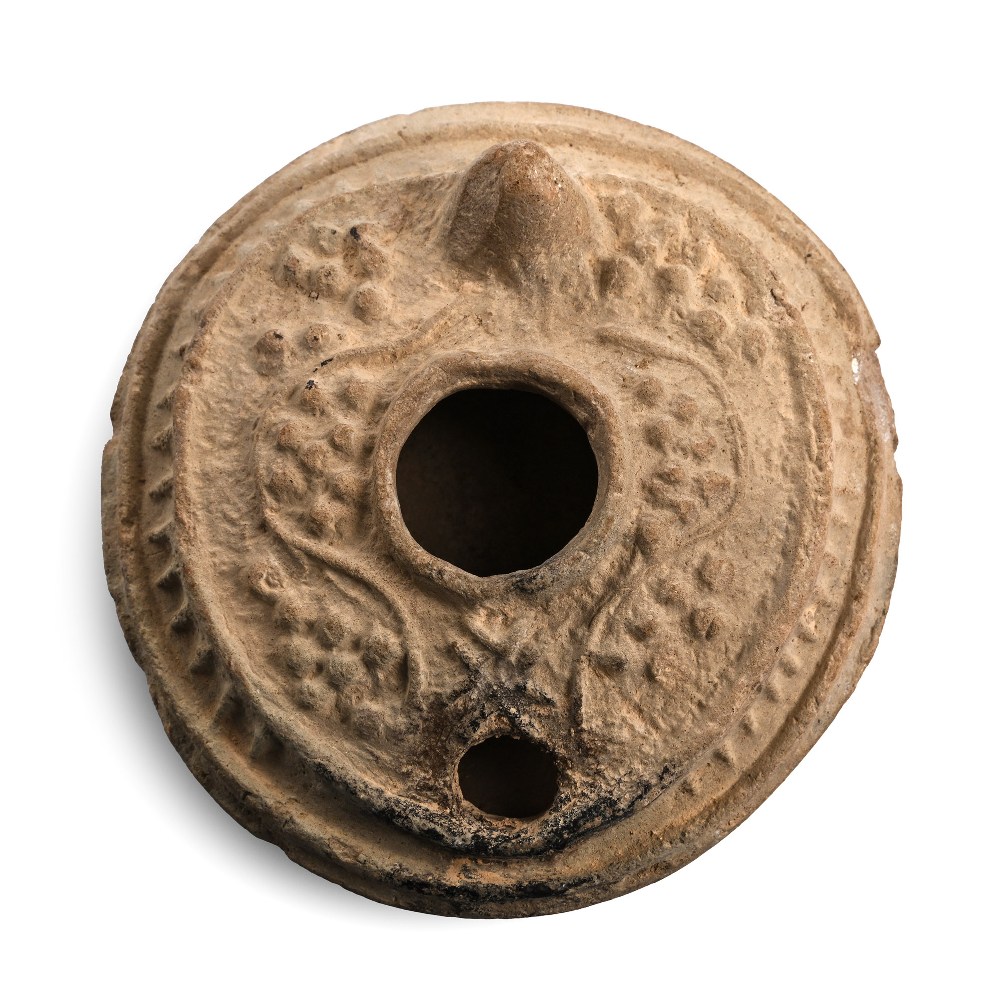 Byzantine Terracotta Oil Lamp with Grape Vines
