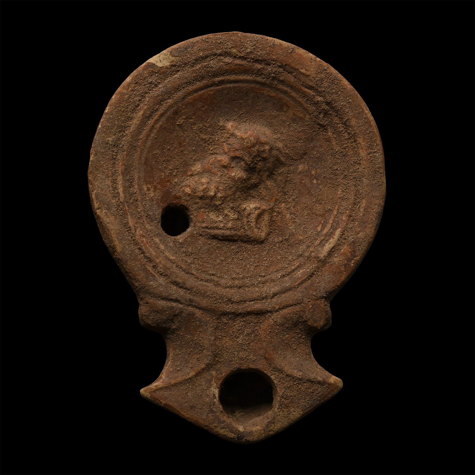 Roman Terracotta Oil Lamp with Bacchus