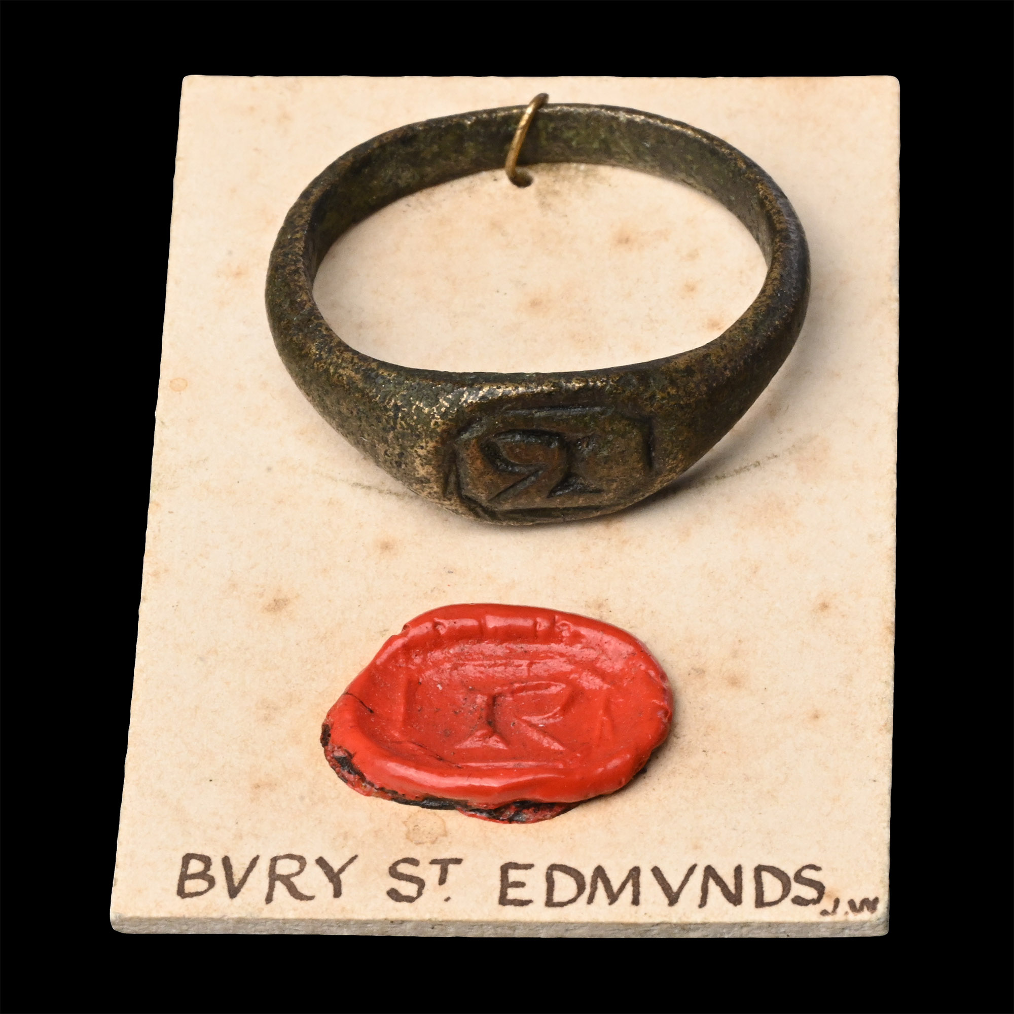 Large Medieval Bronze 'Bury St. Edmunds' Signet Glove Ring