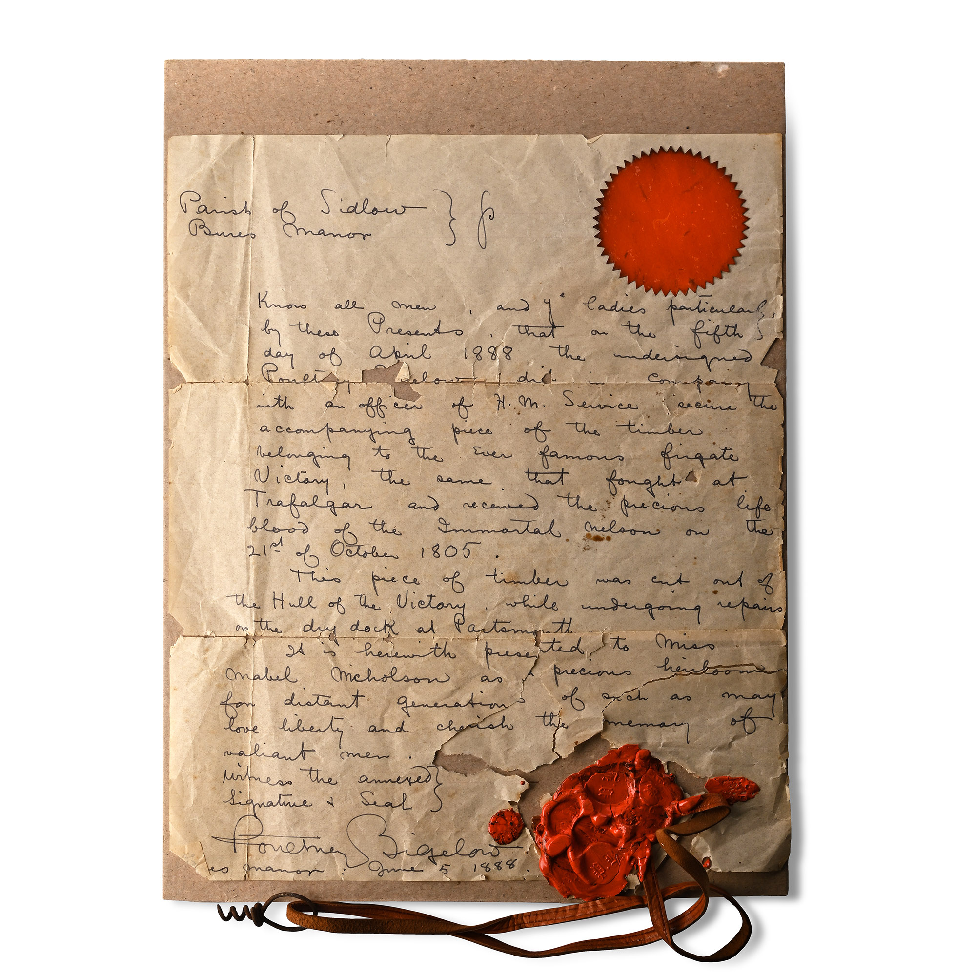 Original Timber Removed from HMS Victory in 1888 with Provenance Letter