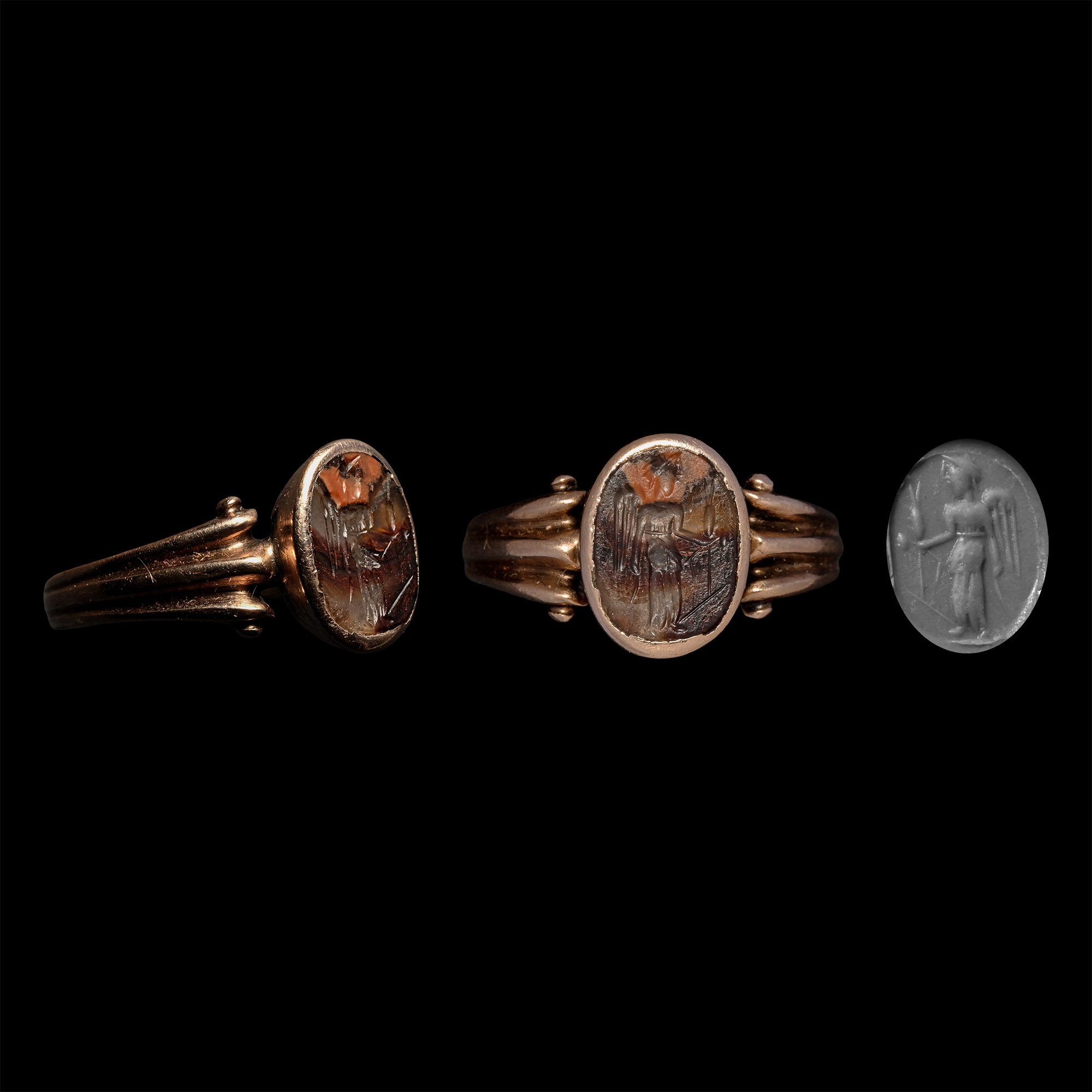 Roman Agate Gemstone of Pantheistic Deity in Gold Ring