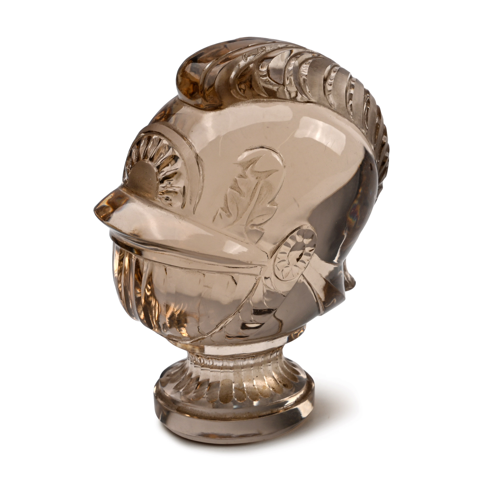 Smoky Quartz Desk Seal in the form of a Plumed Helmet