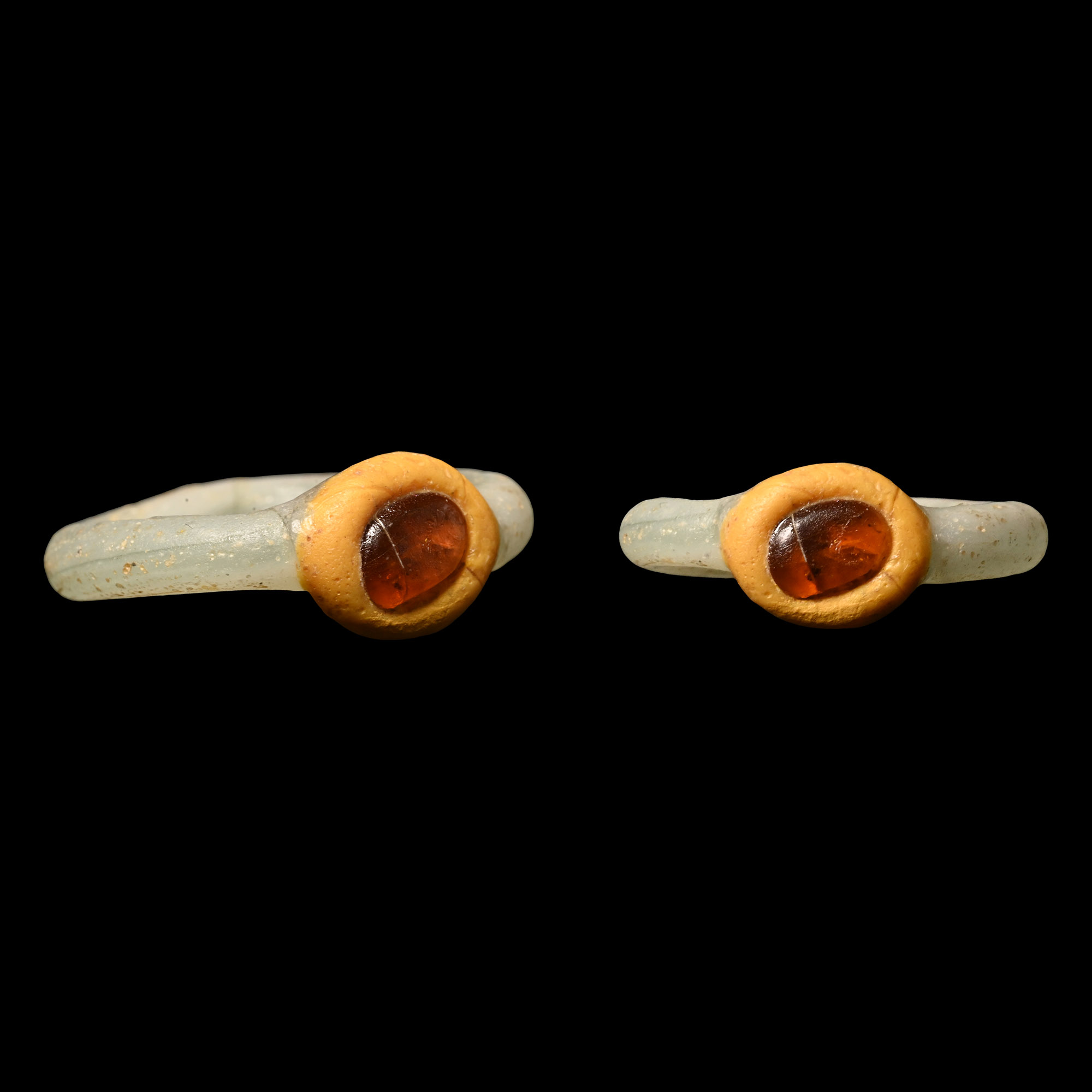 Roman White and Orange Glass Ring with Amber Inlay
