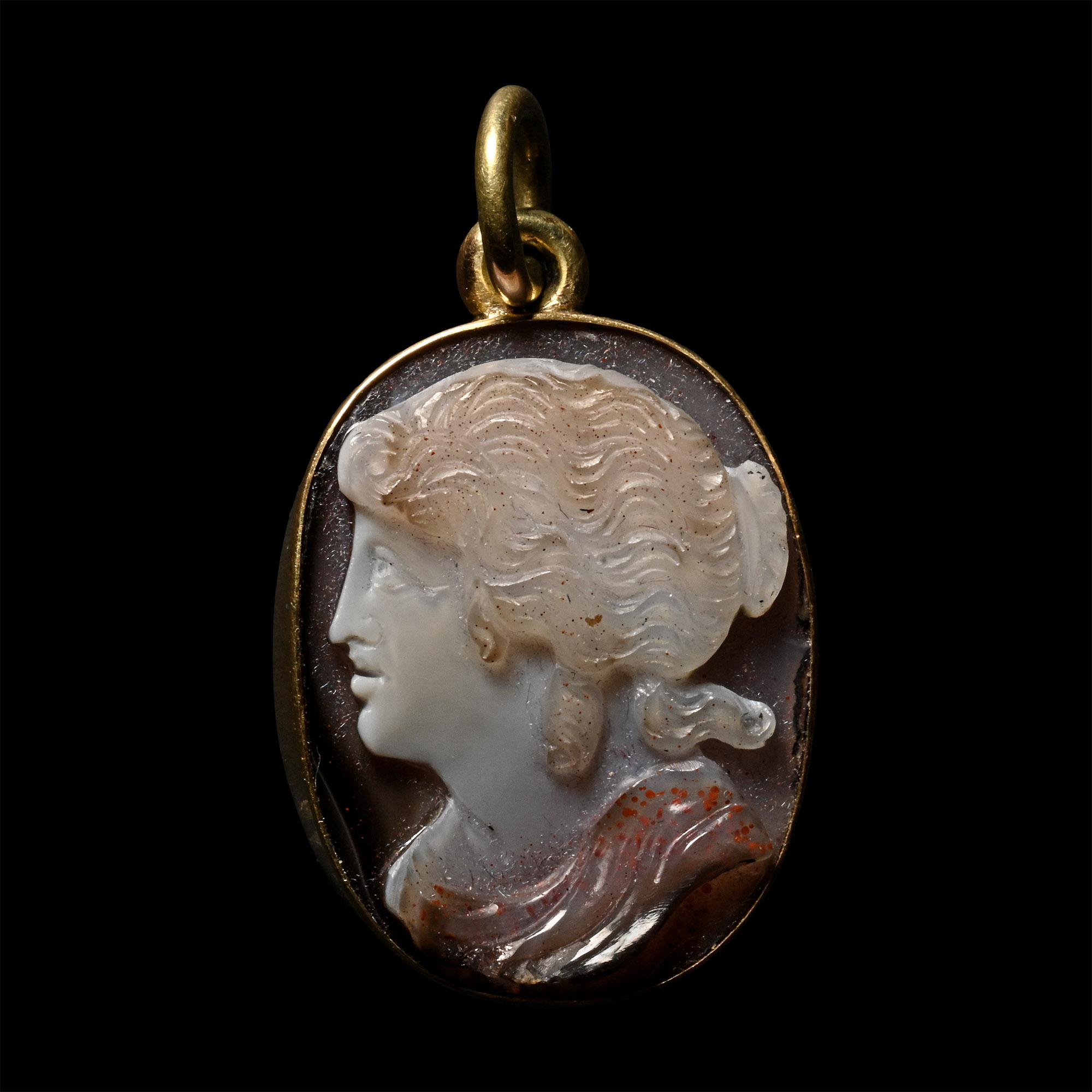 Post Medieval Agate Cameo of a Classical Muse in Gold Mount
