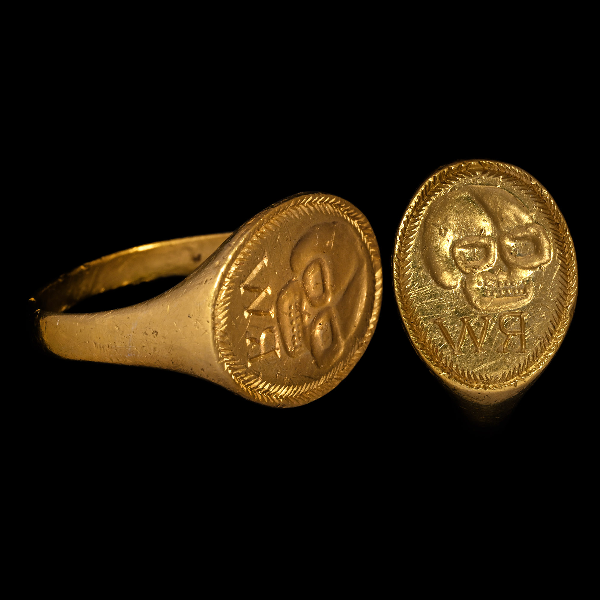Post Medieval Gold Memento Mori Ring with Skull
