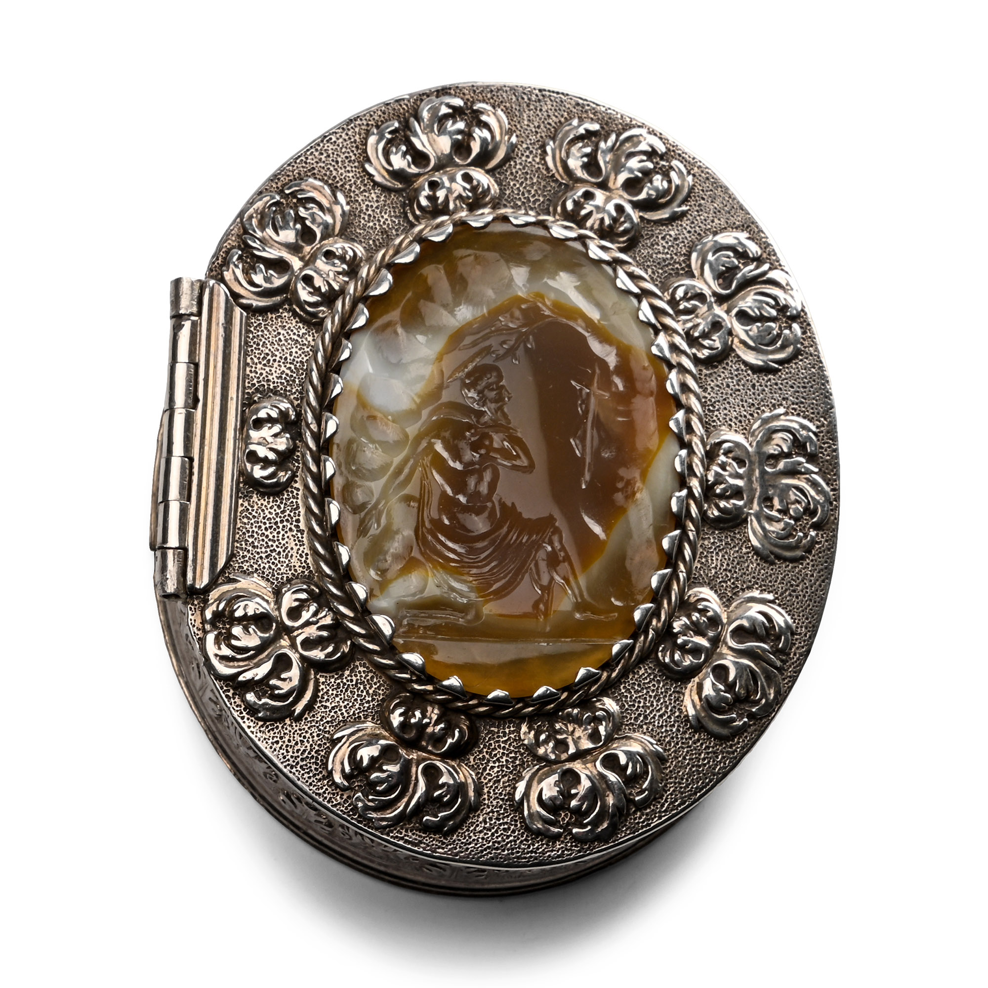 Post Medieval Silver Snuff Box Set with Agate Intaglio of Saint Jerome