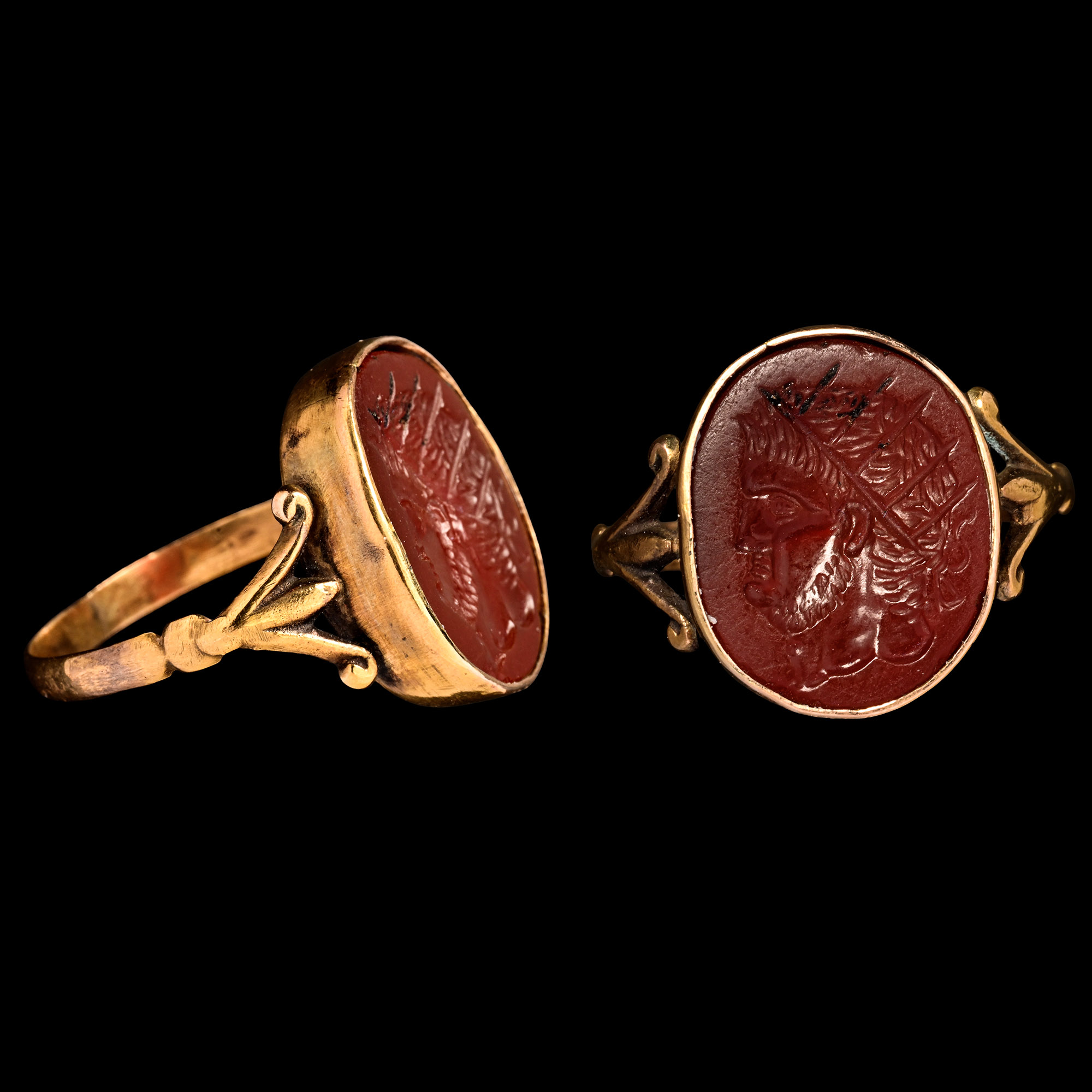 Renaissance Carnelian Intaglio of the Roman Emperor Nero in Gold Ring