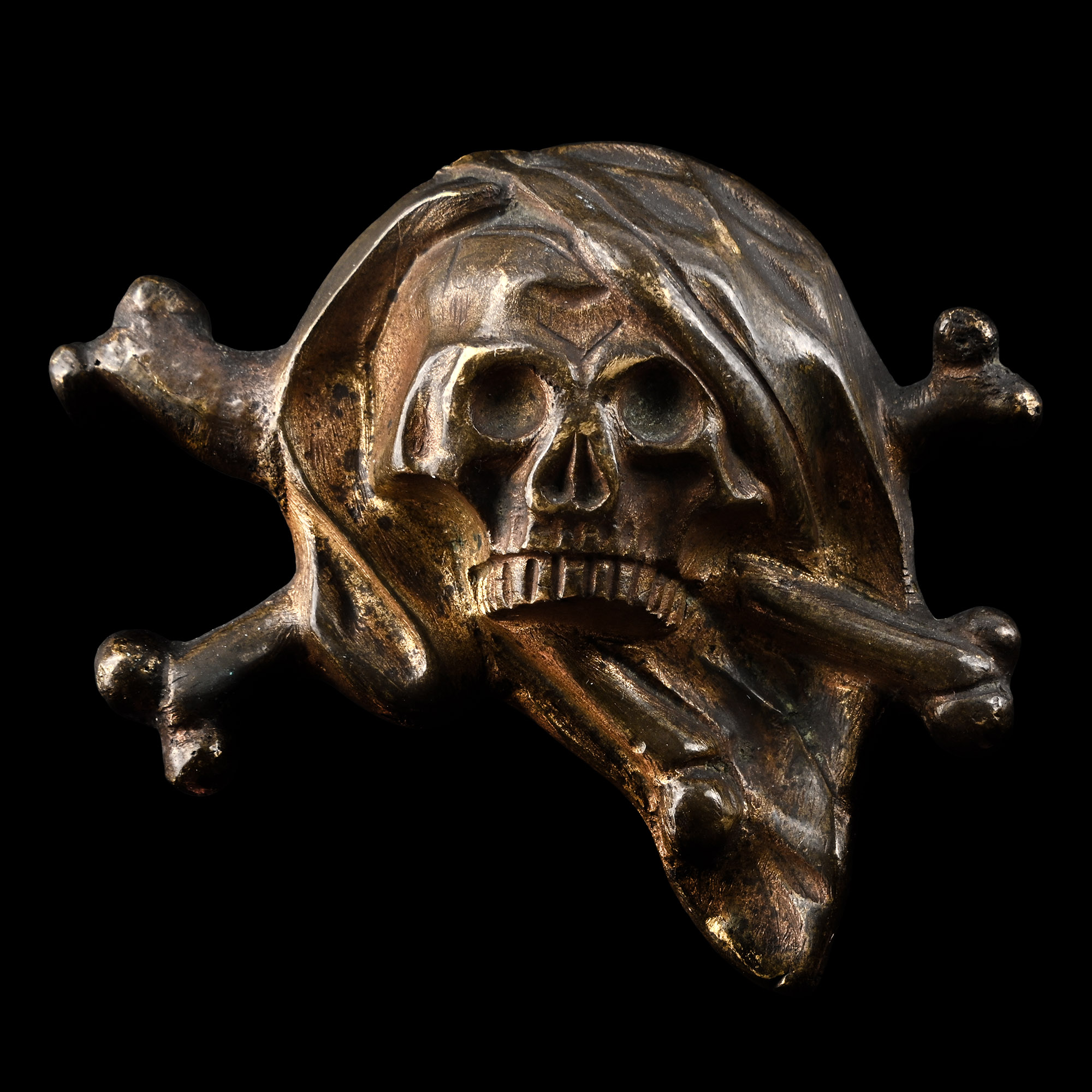 Post Medieval Bronze Vanitas Relief with Skull and Crossed Bones