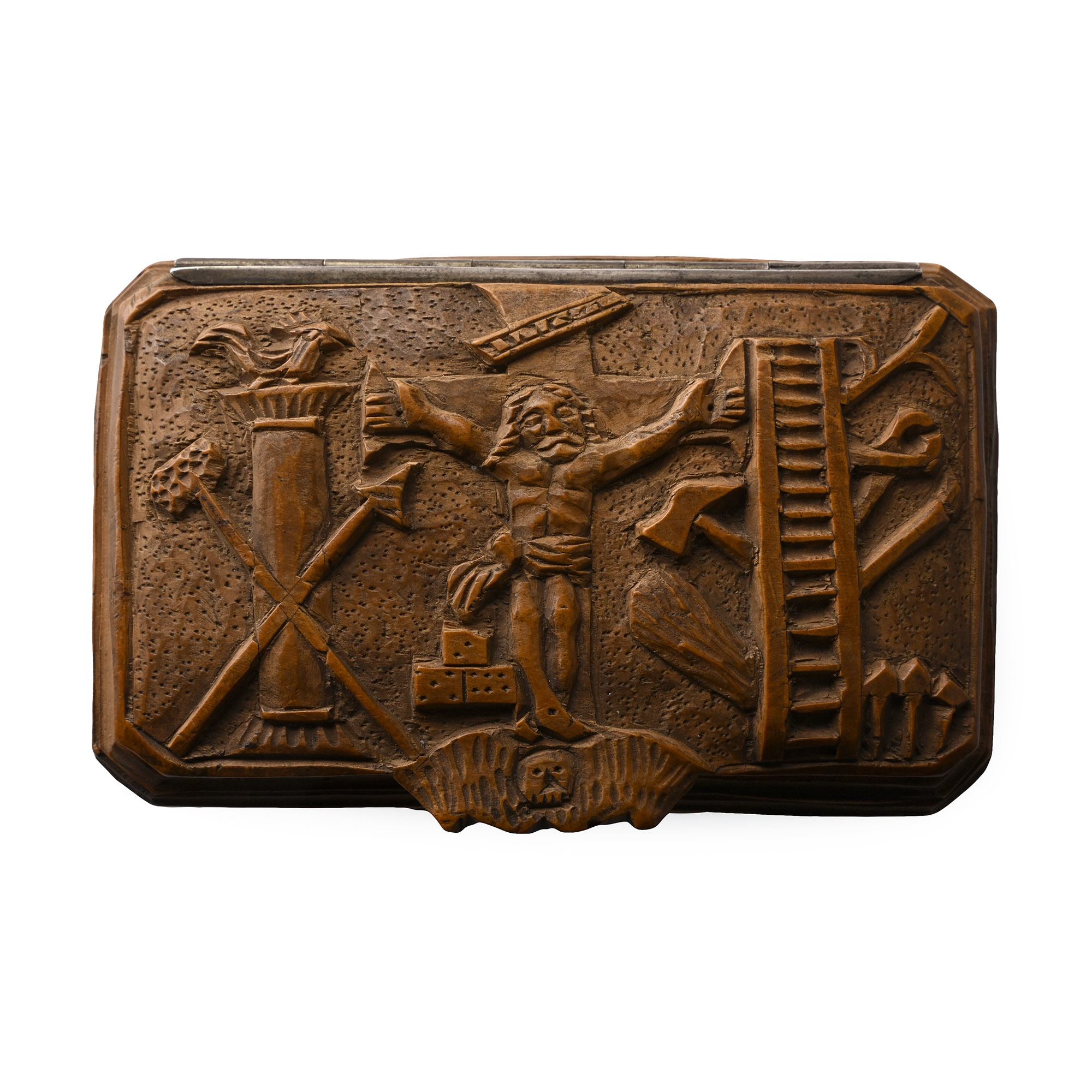 Post Medieval Boxwood Snuff Box with the Crucifixion