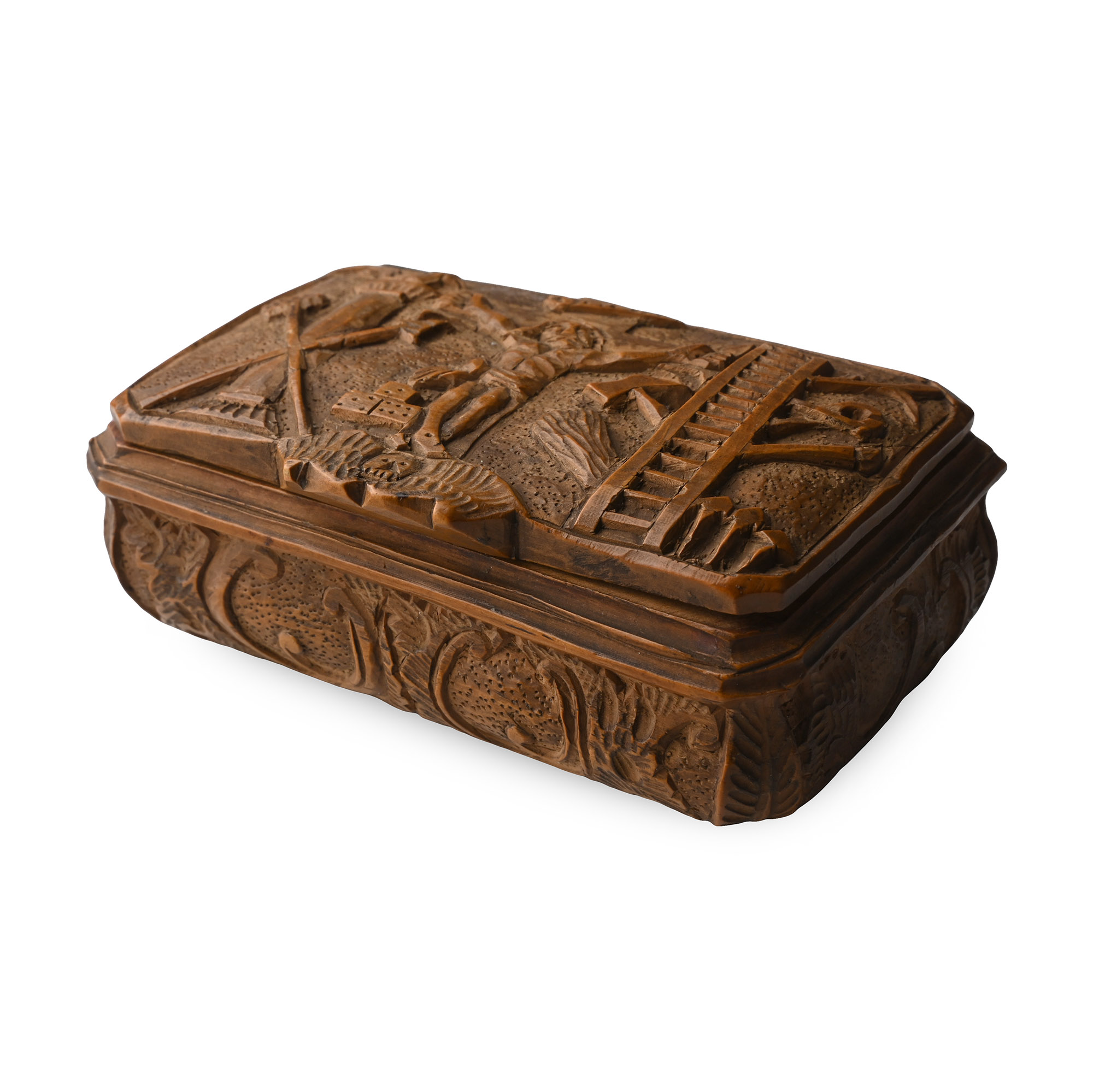 Post Medieval Boxwood Snuff Box with the Crucifixion