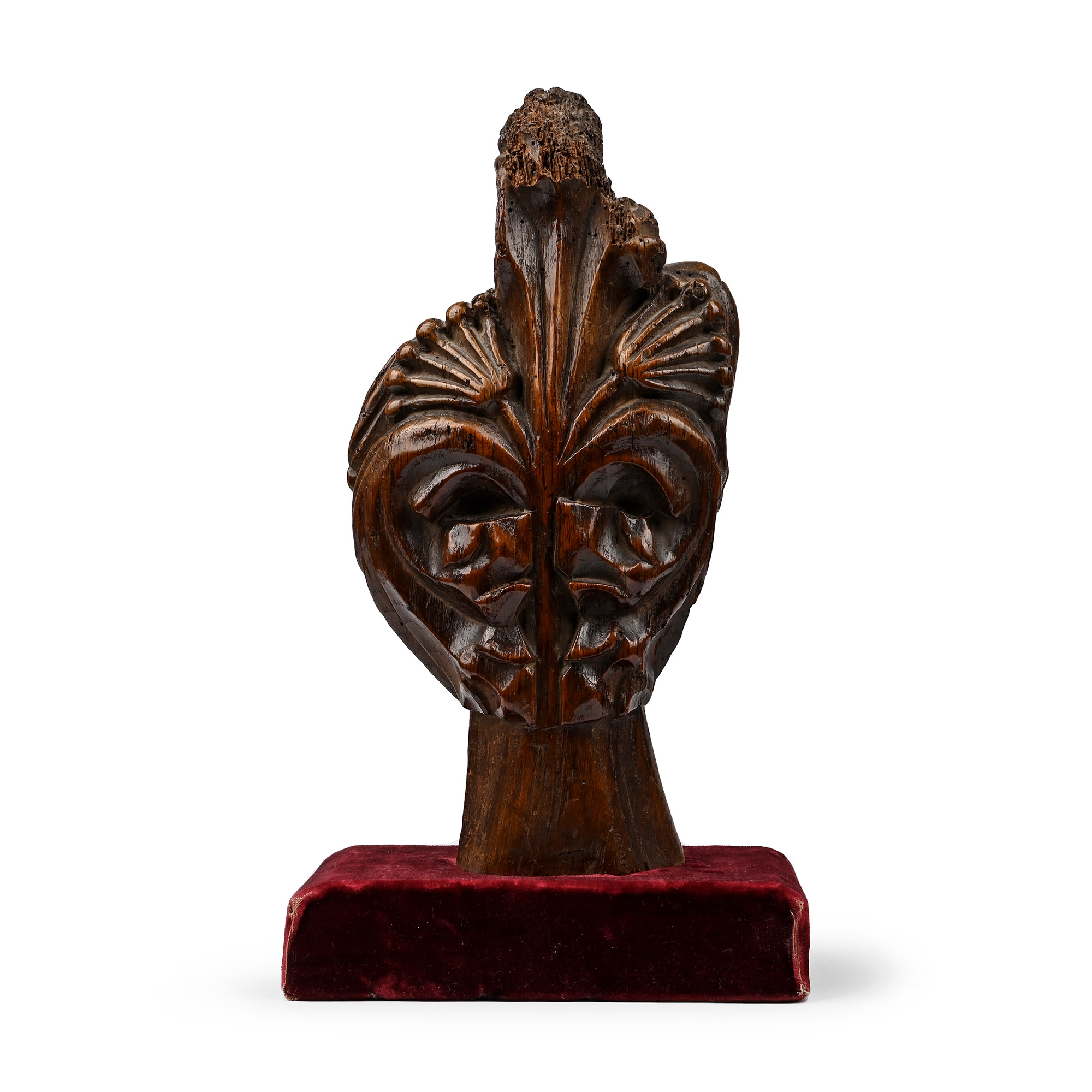Medieval Wooden Bench Finial in the Form of an Elephant and Castle