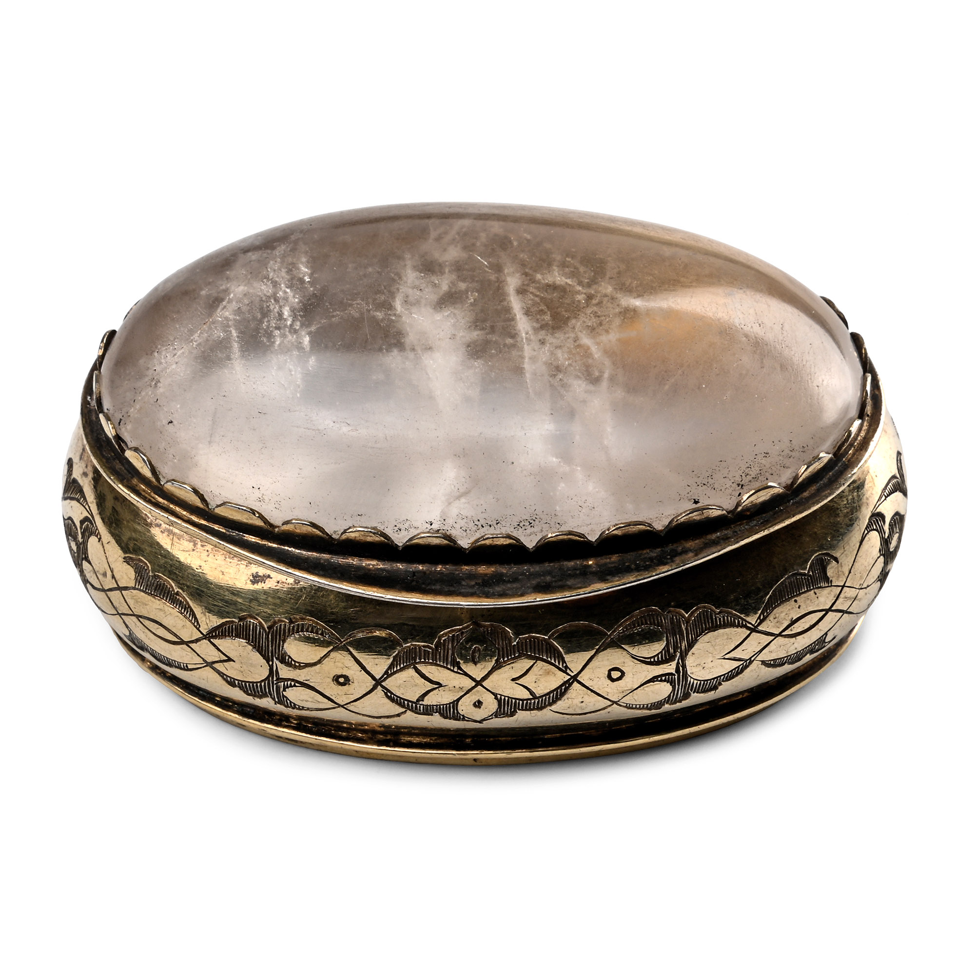 Post Medieval Engraved Silver-Gilt Rock Crystal Set Box