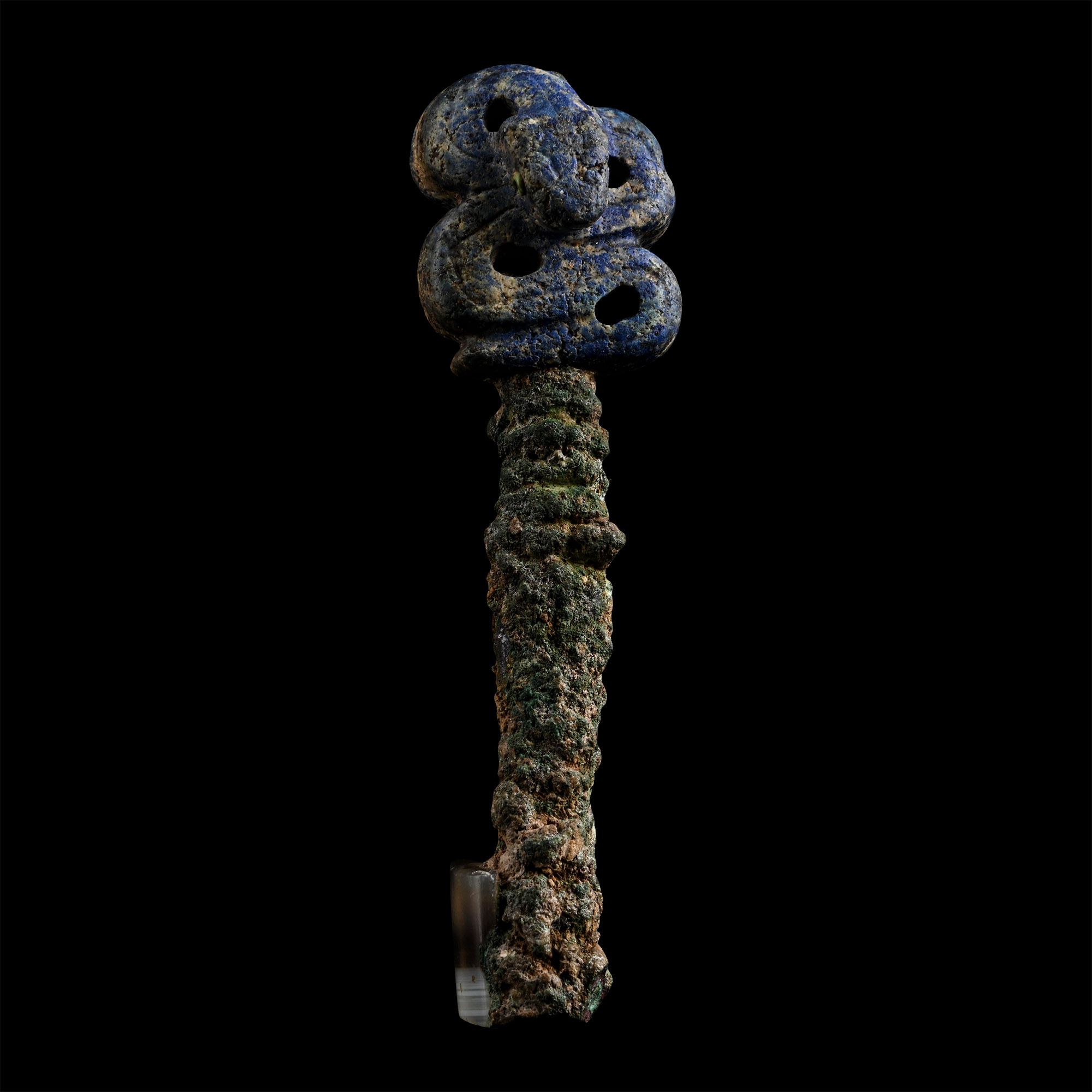 Bactrian Lapis Lazuli Snake Pin-Head and Encrusted Bead