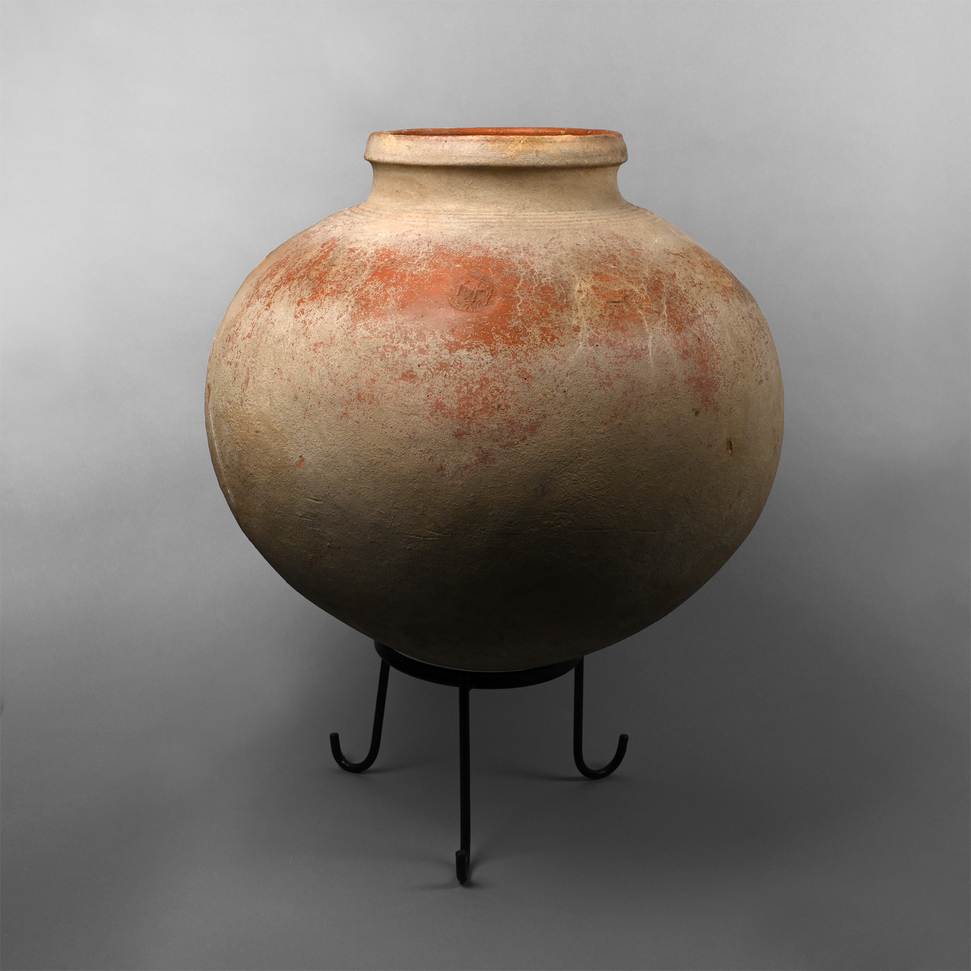 Large Indian Earthenware Vessel with Elephant Impressions