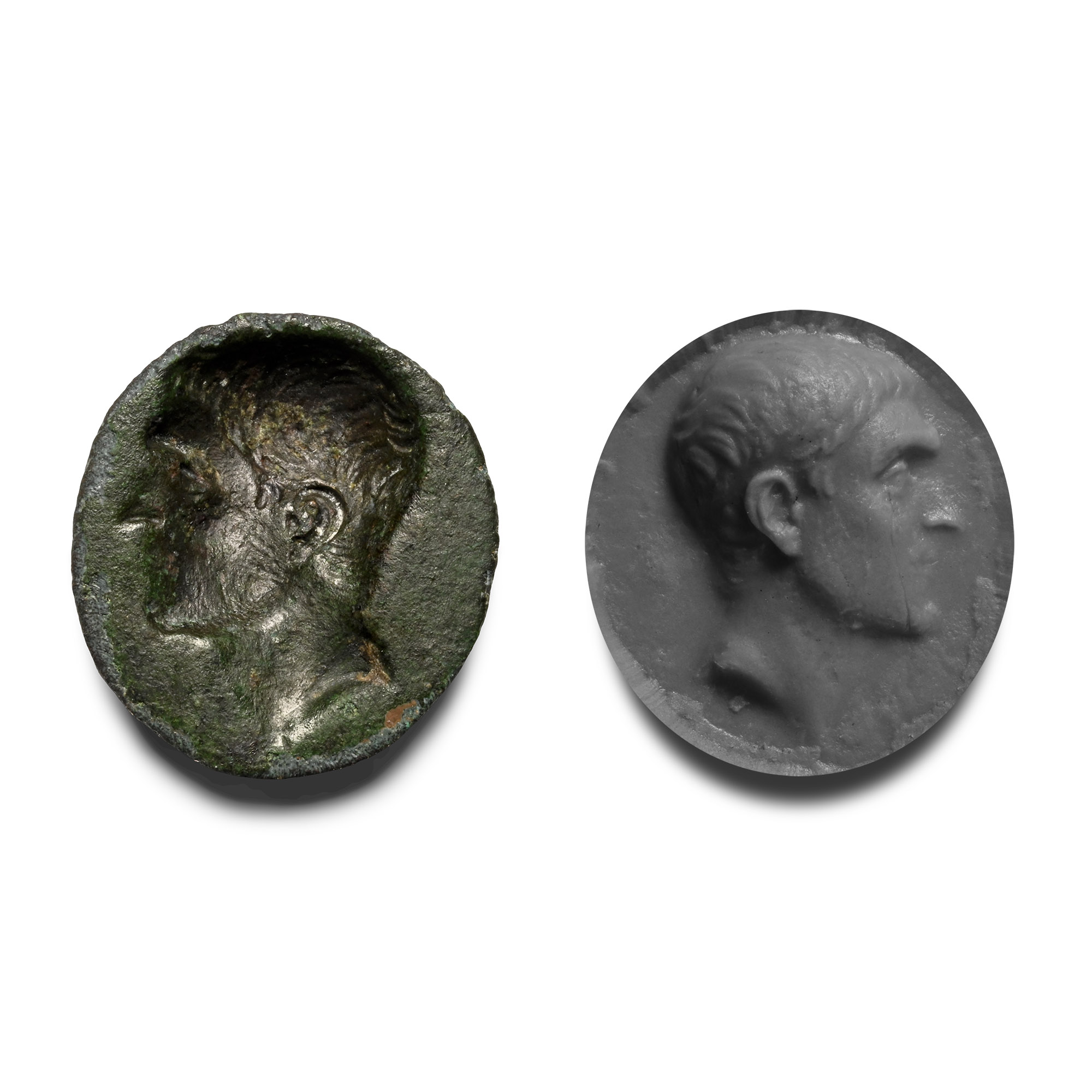 Engraved Bronze Seal of a Republican Period Male Portrait