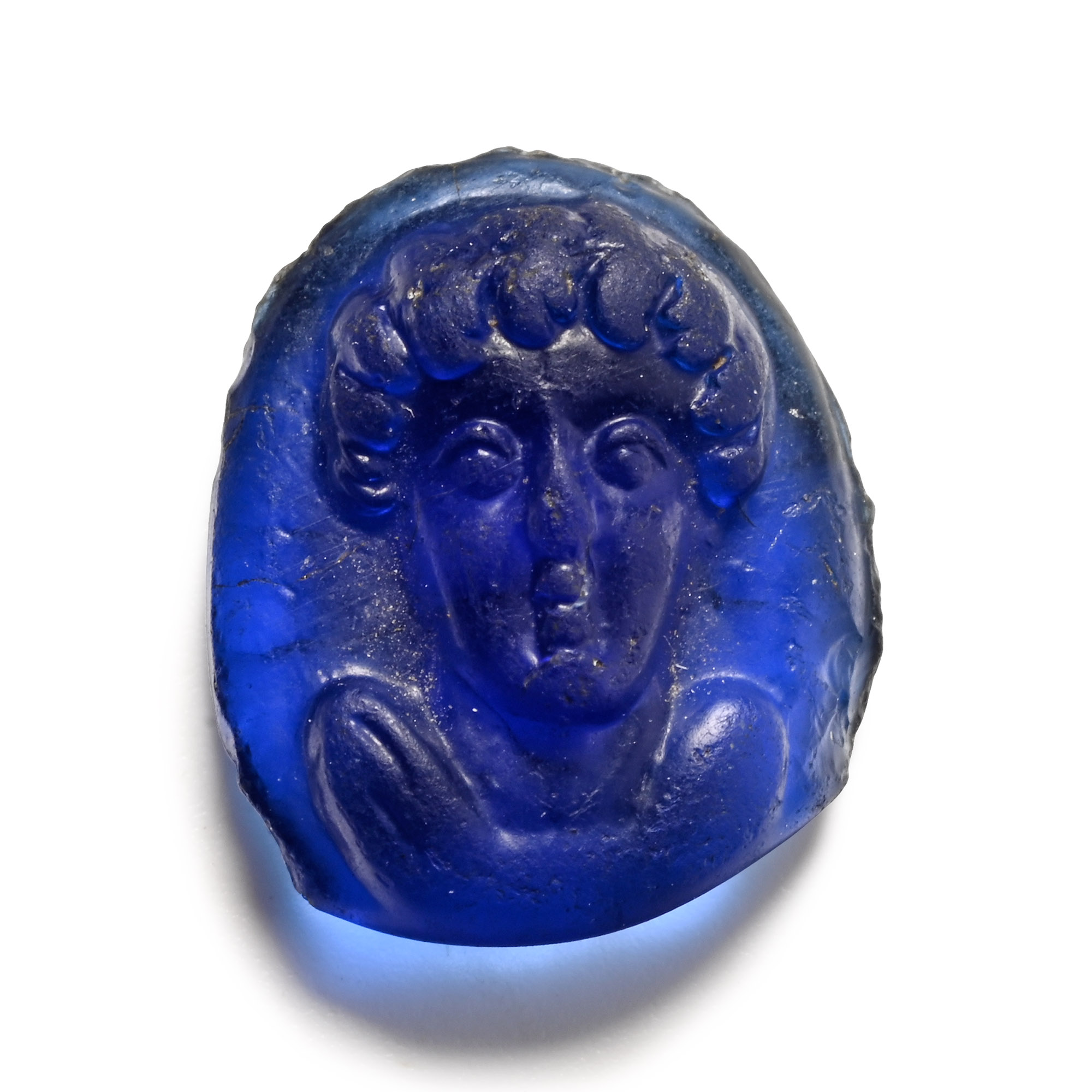Post-Classical Blue Glass Cameo of a Man