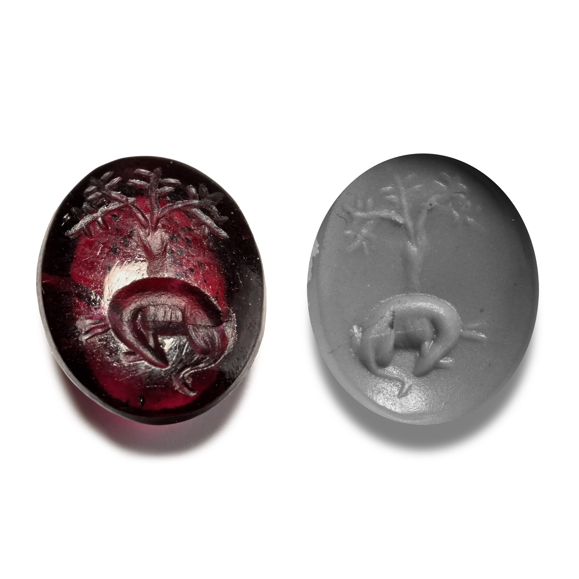 Roman Garnet Gemstone of a Sleeping Dog Under a Tree