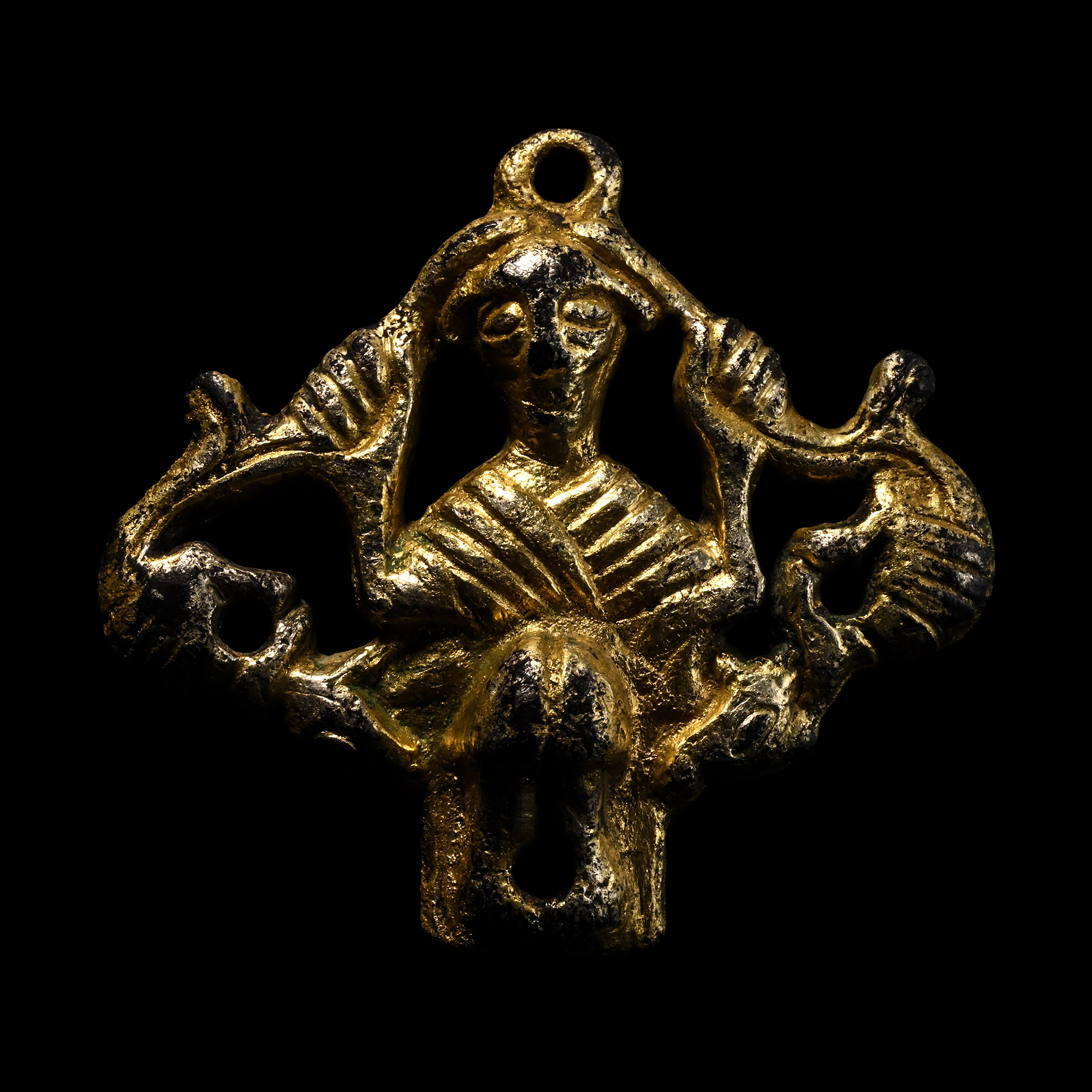 Viking Silver-Gilt Seated Freyja Mount