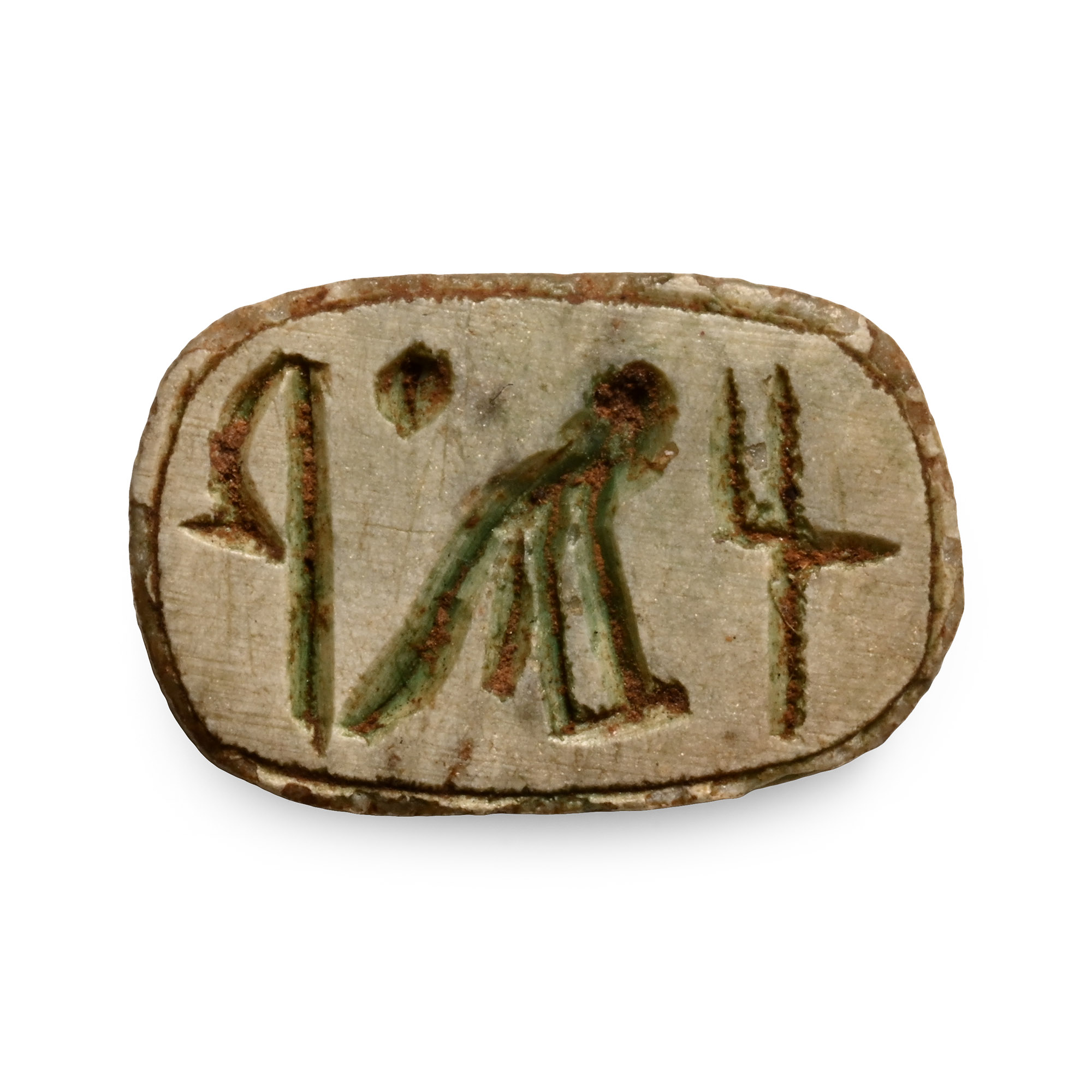 Egyptian Pale Blue Steatite Scarab with Hieroglyphs