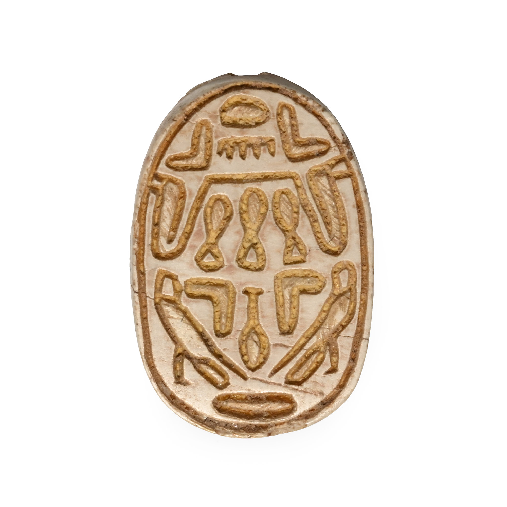 Egyptian White Stone Scarab with Hieroglyphs