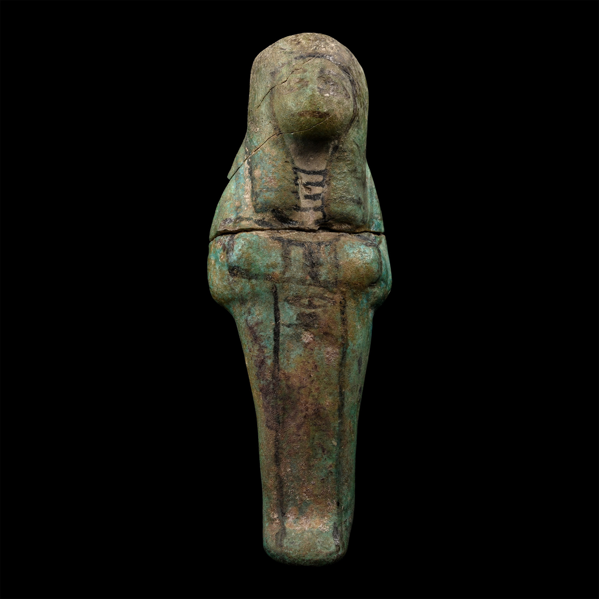 Egyptian Turquoise Blue Faience Shabti with Hieroglyphic Inscription