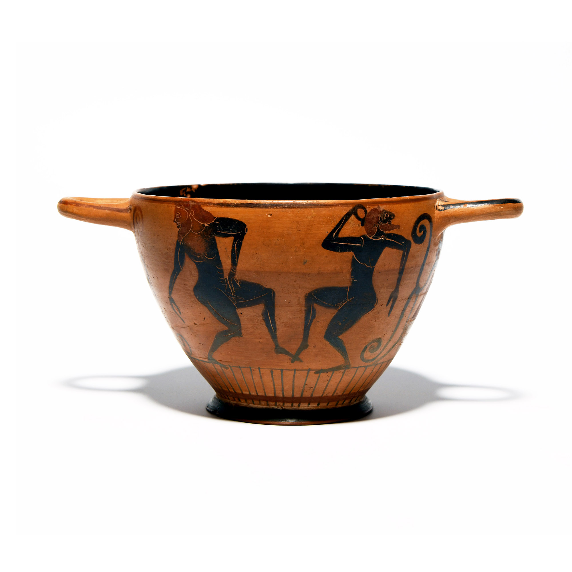 Greek Black-Figure Skyphos with Dancing Satyrs by the Komast Painter Group