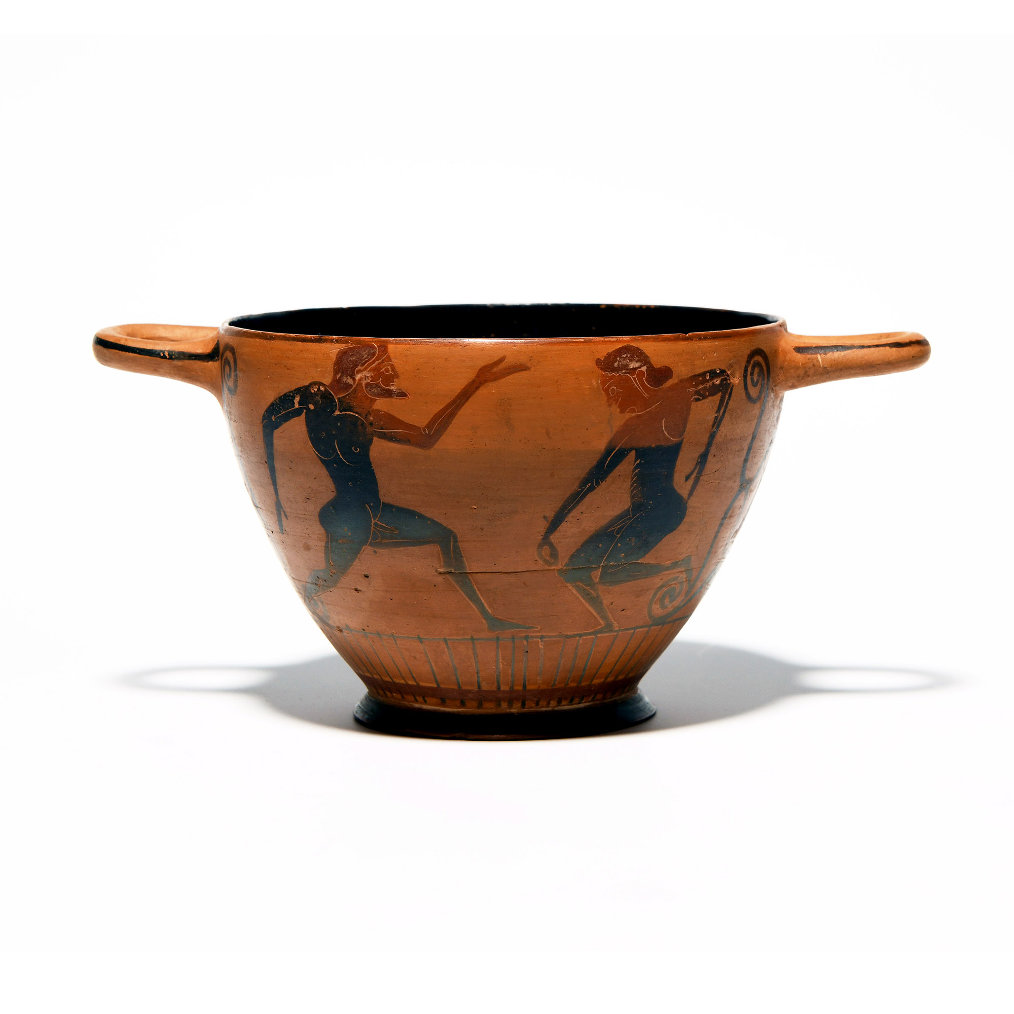 Greek Black-Figure Skyphos with Dancing Satyrs by the Komast Painter Group
