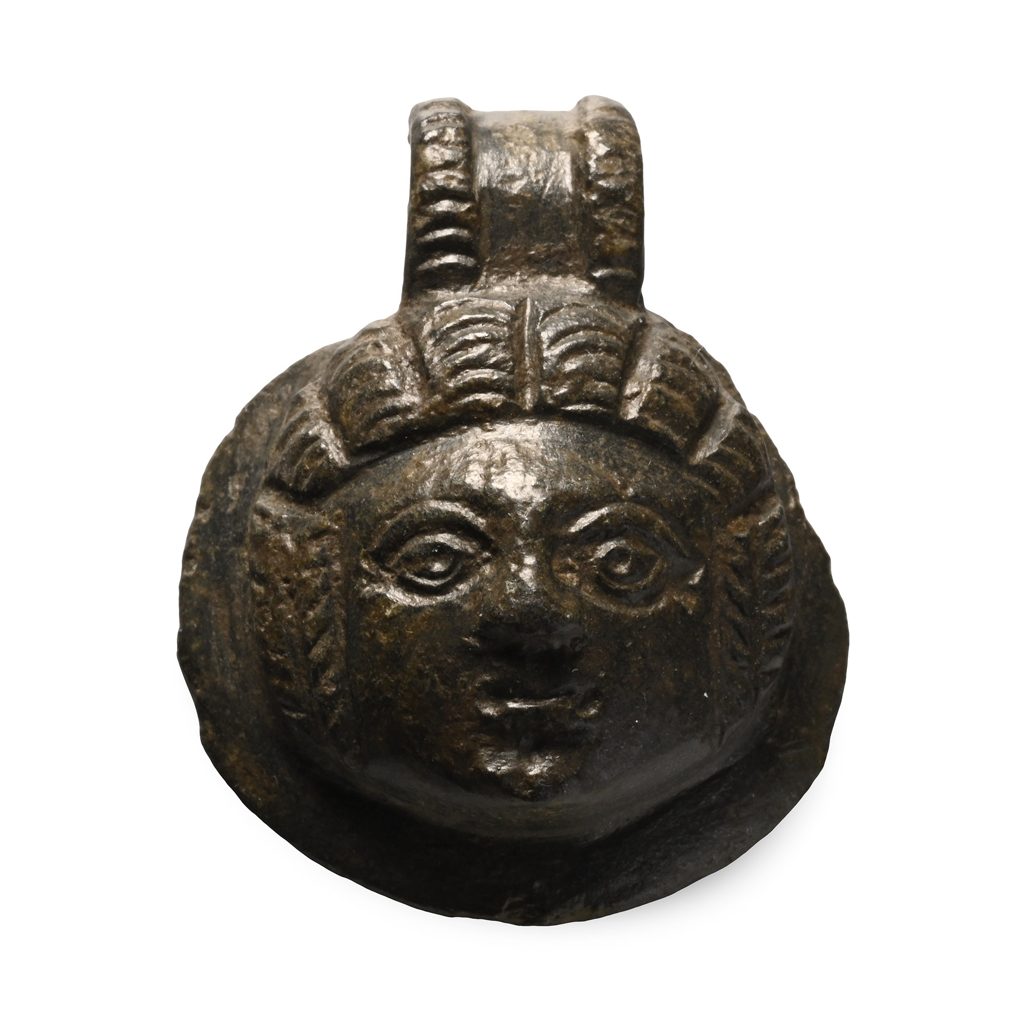Roman Bronze Bowl Mount with Face