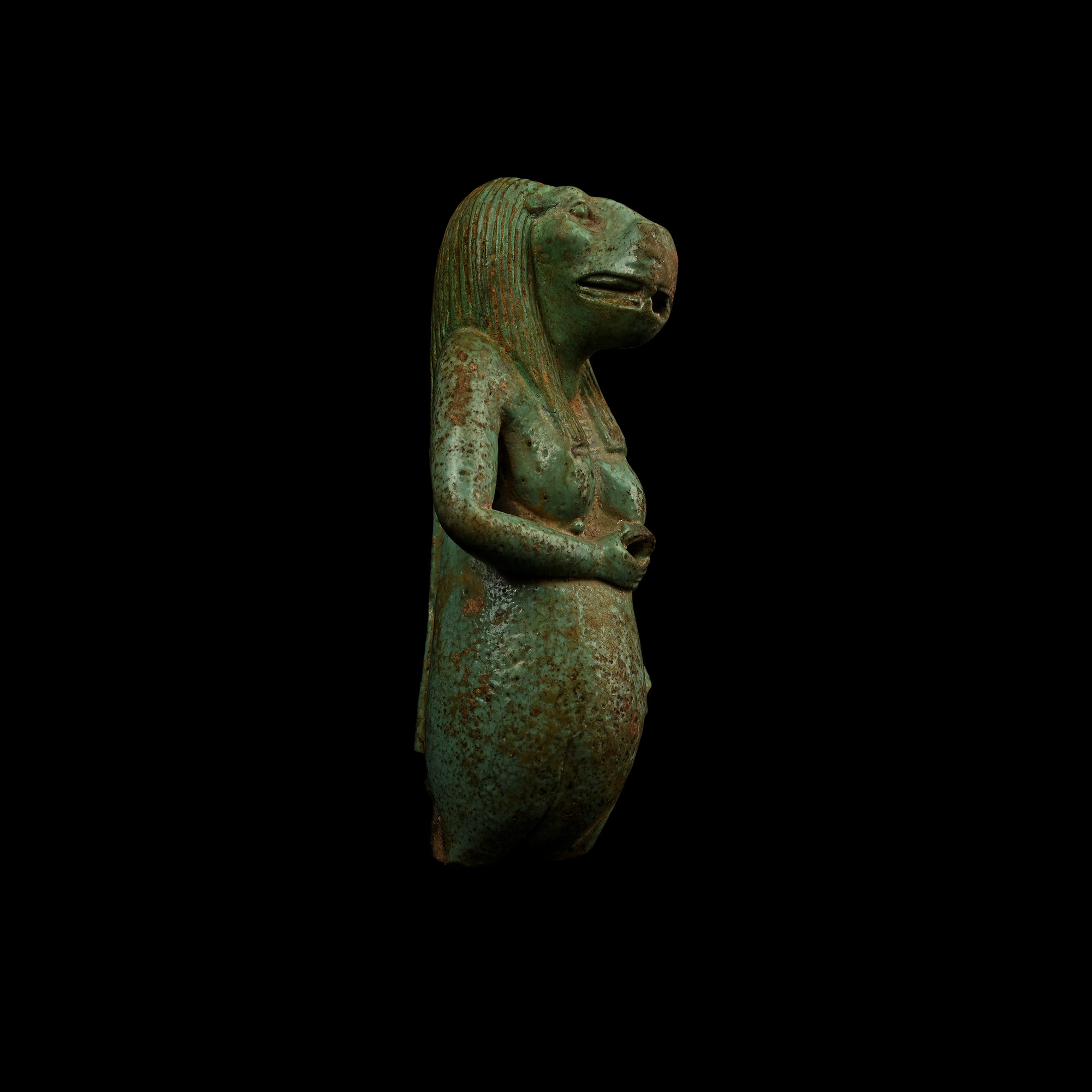 Large Egyptian Blue Faience Taweret Vessel