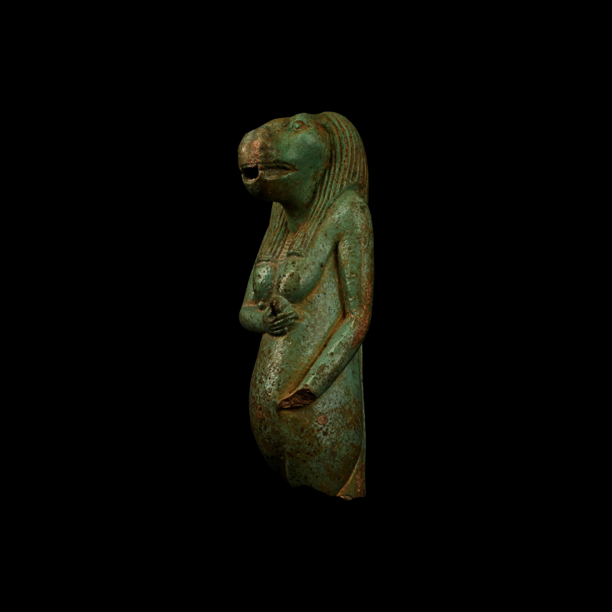 Large Egyptian Blue Faience Taweret Vessel