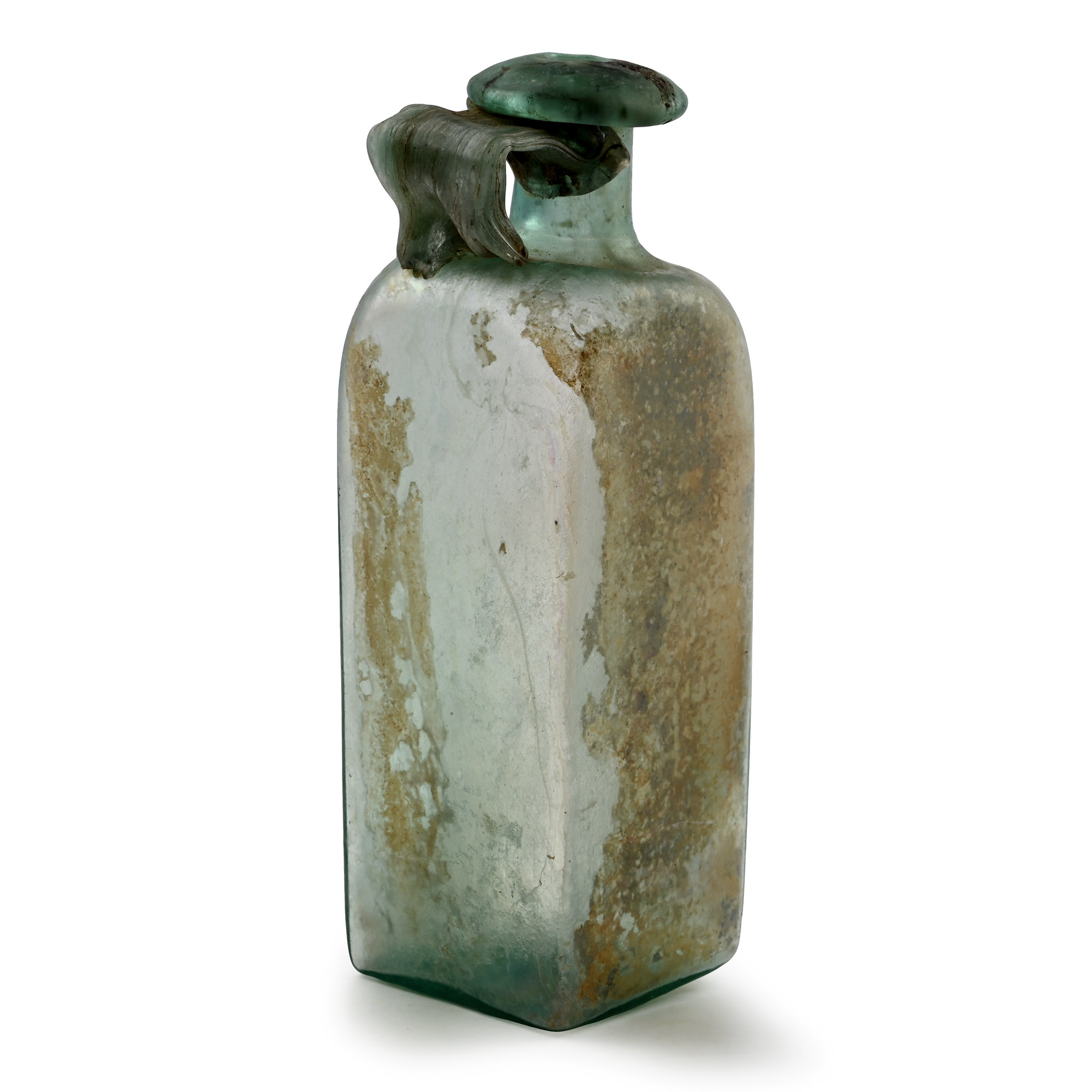Large Gallo-Roman Mould-Blown Green Glass Flask