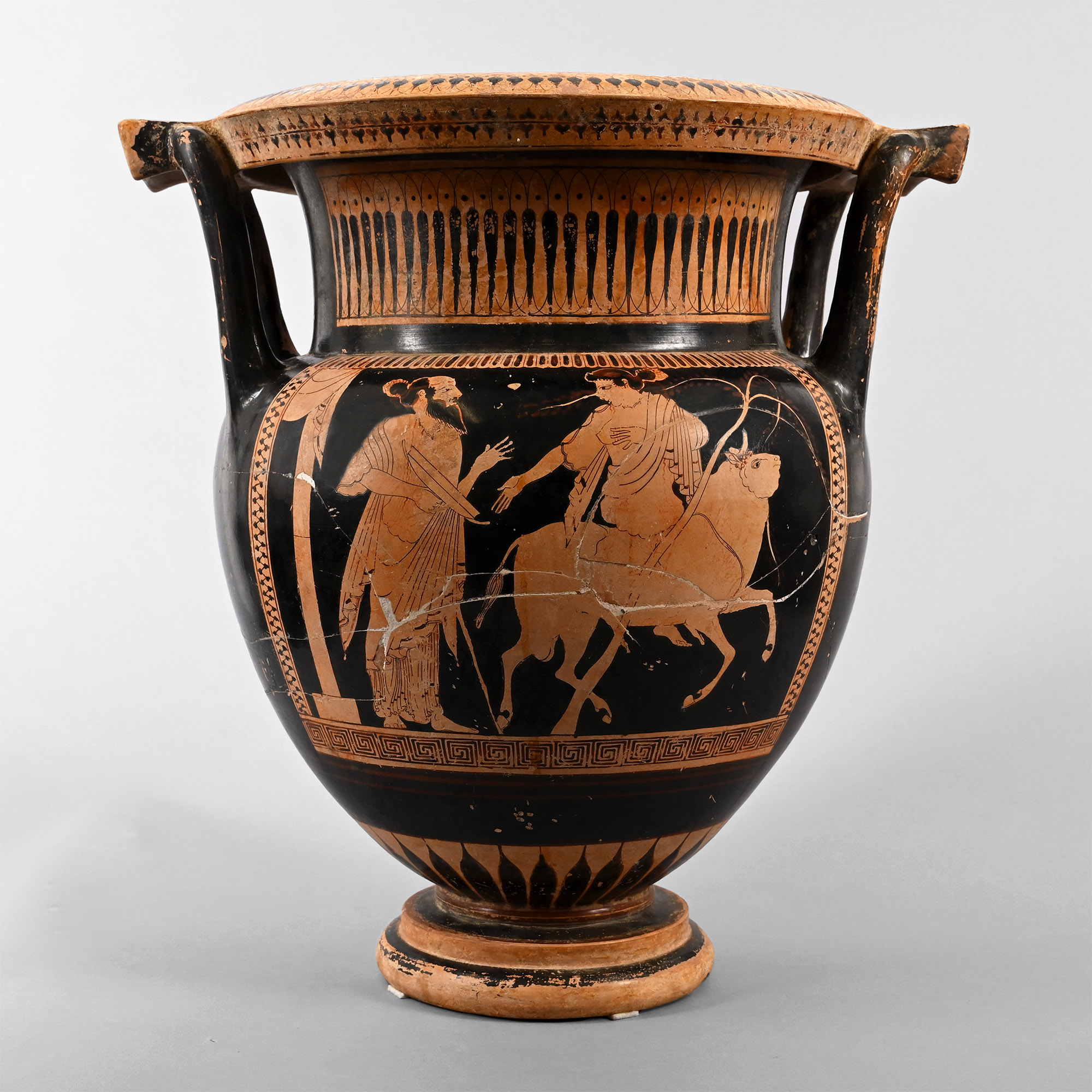 Greek Red-Figure Column Krater with Bull and Rider