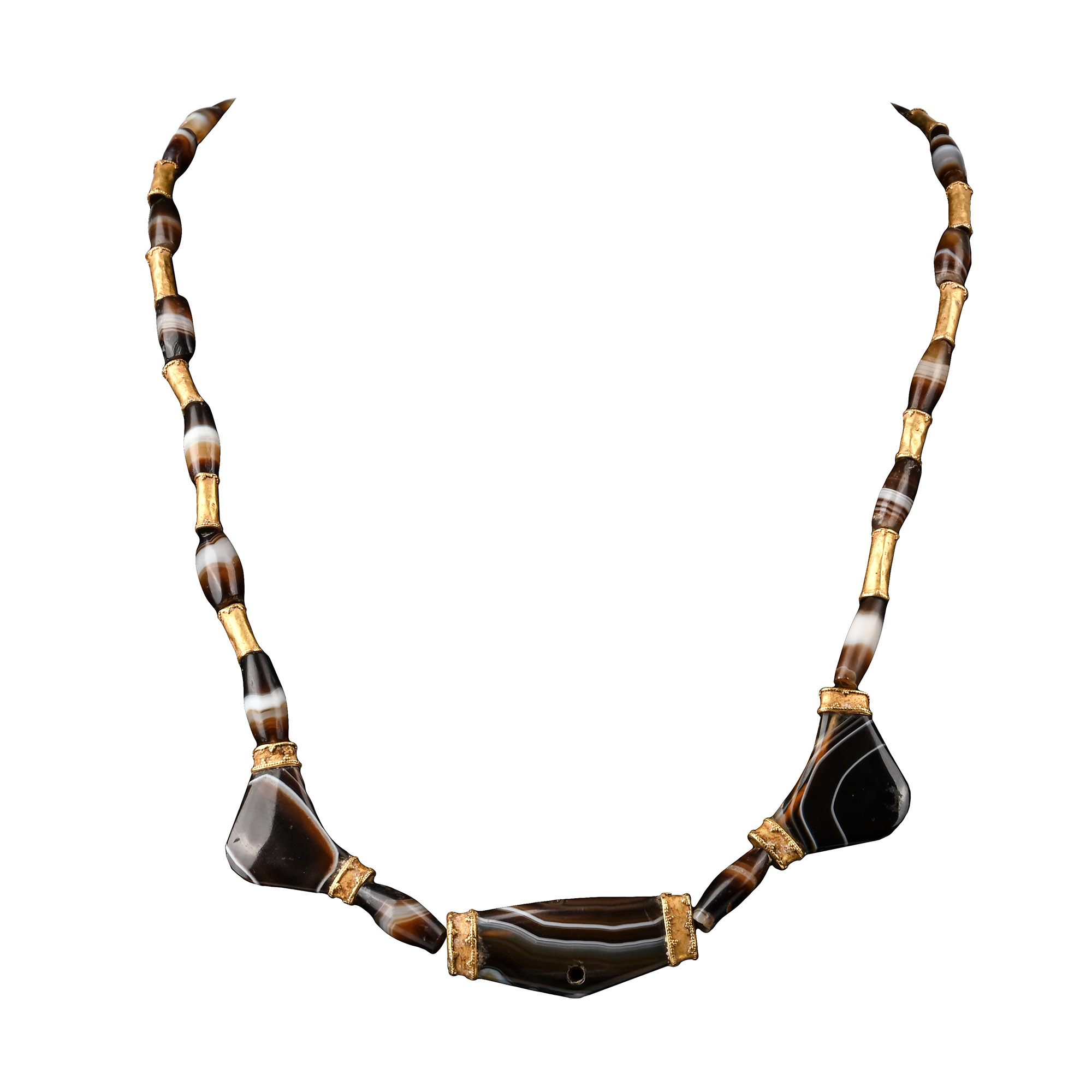 Babylonian Agate Bead Necklace with Gold Beads