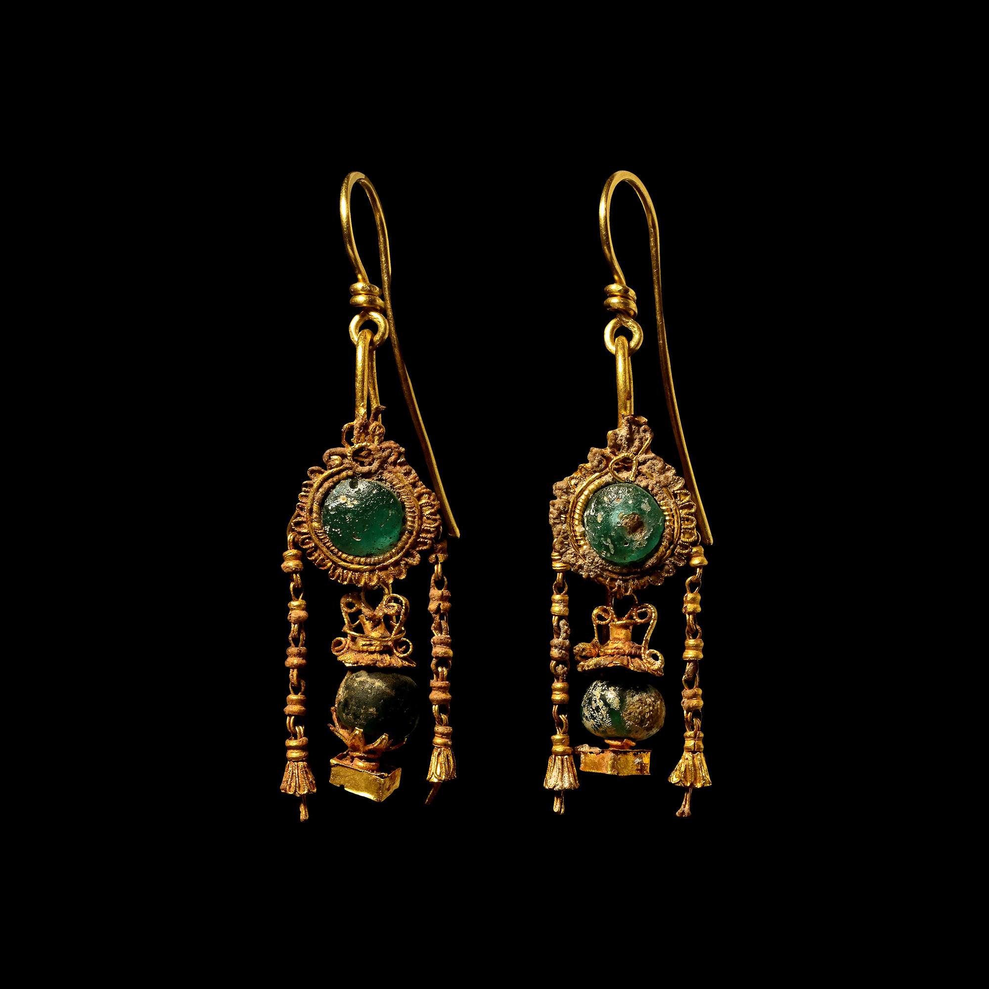 Greek Gold and Bead Drop Earrings