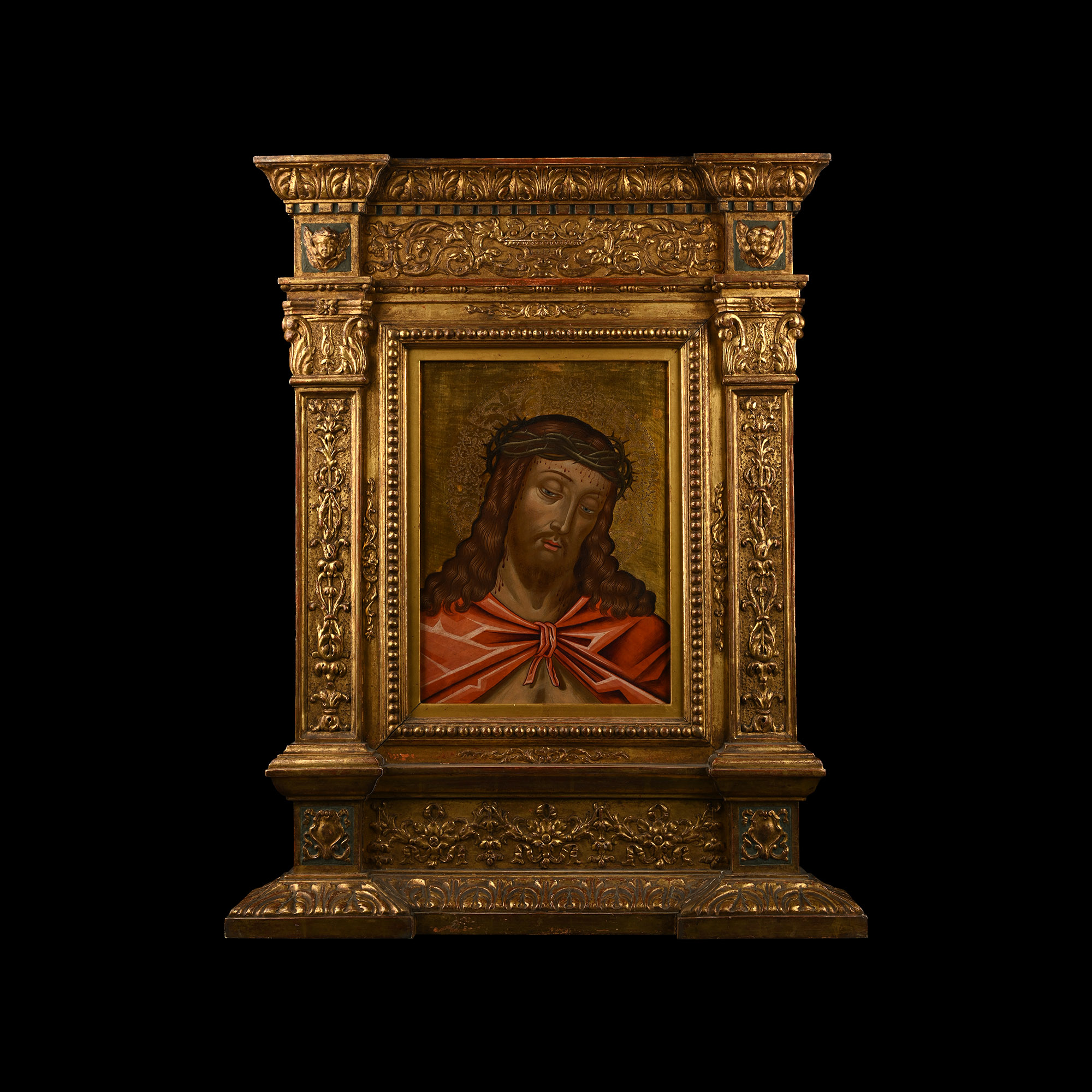 Large Veneto-Cretan Icon of 'Ecce Homo' in Gilt Wooden Frame