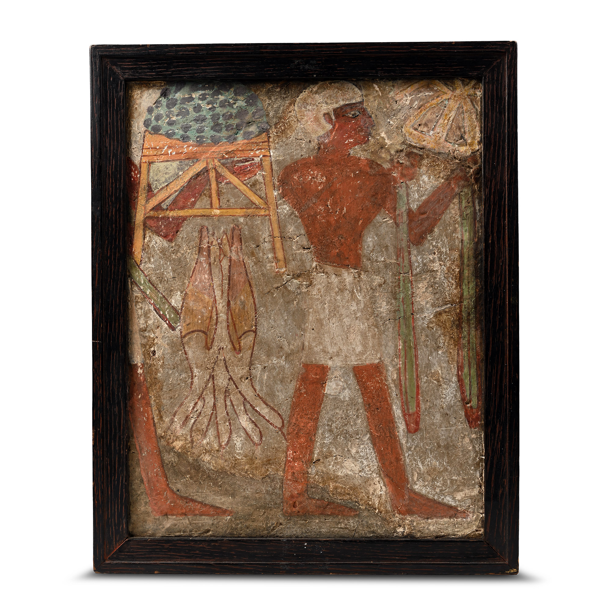 Egyptian Limestone Fresco with Servant Carrying Geese
