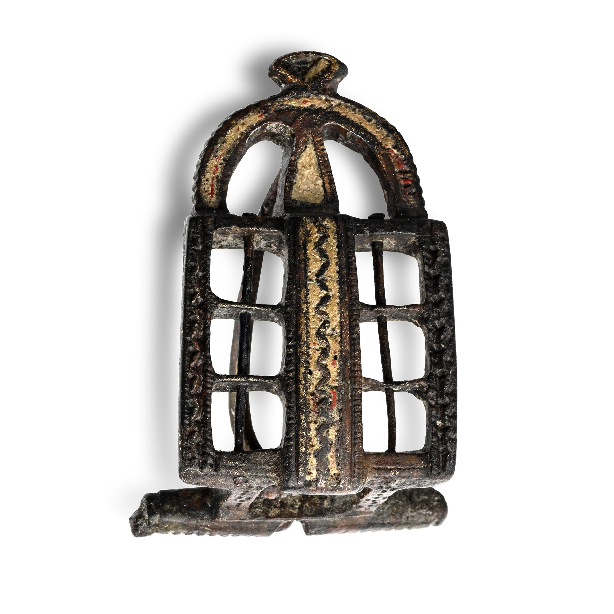 Roman Enamelled Bronze Openwork 'Camp Gate' Plate Brooch