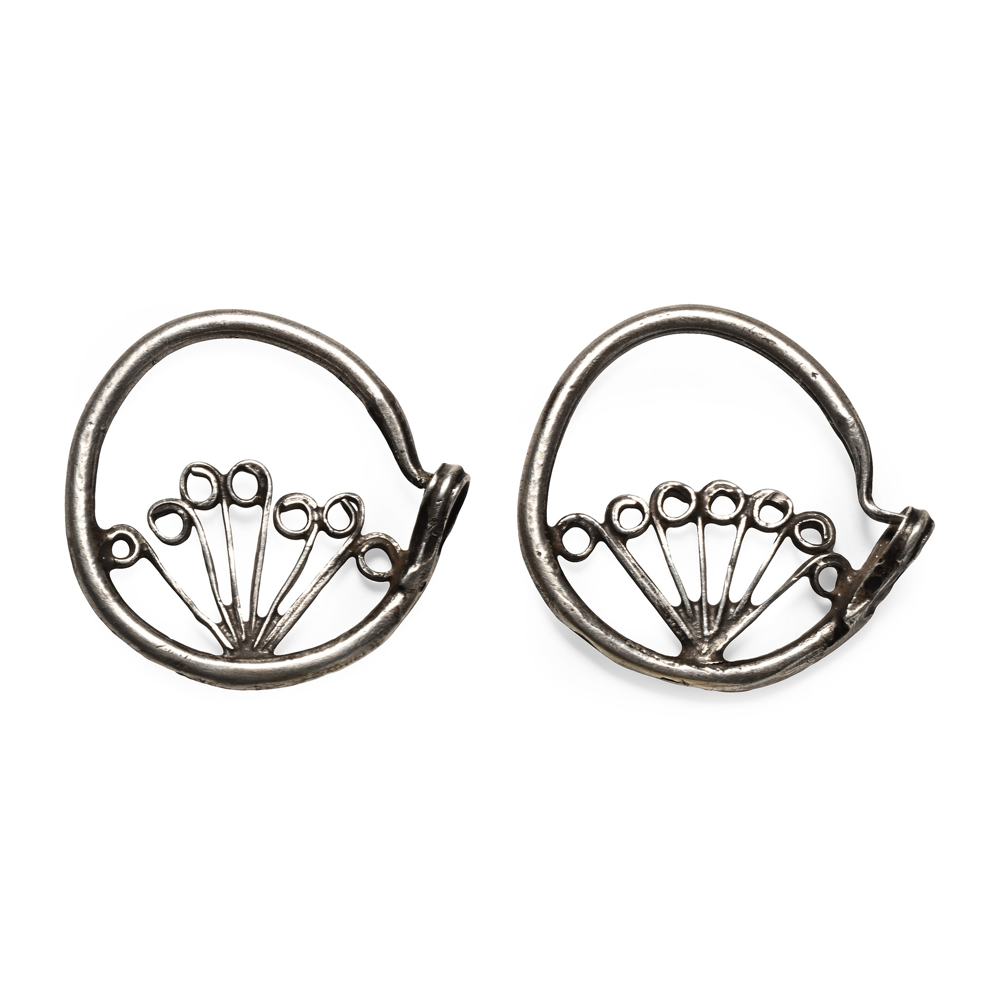 Indian Silver 'Peacock's Tail' Earring Pair