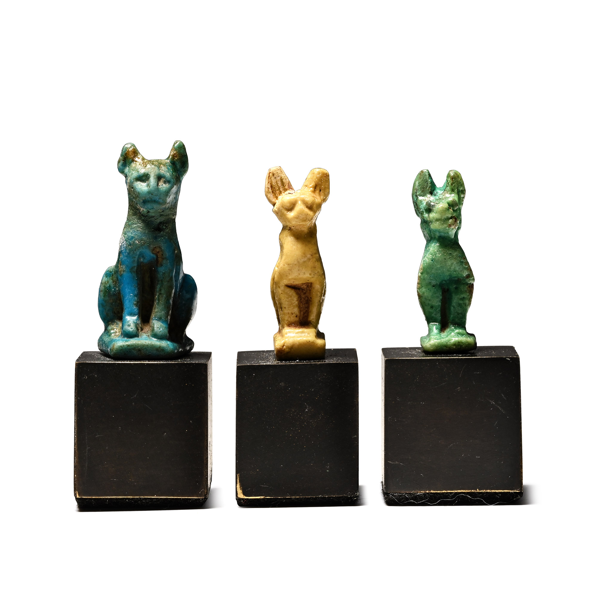 Egyptian Faience Bastet Cat Amulet Collection