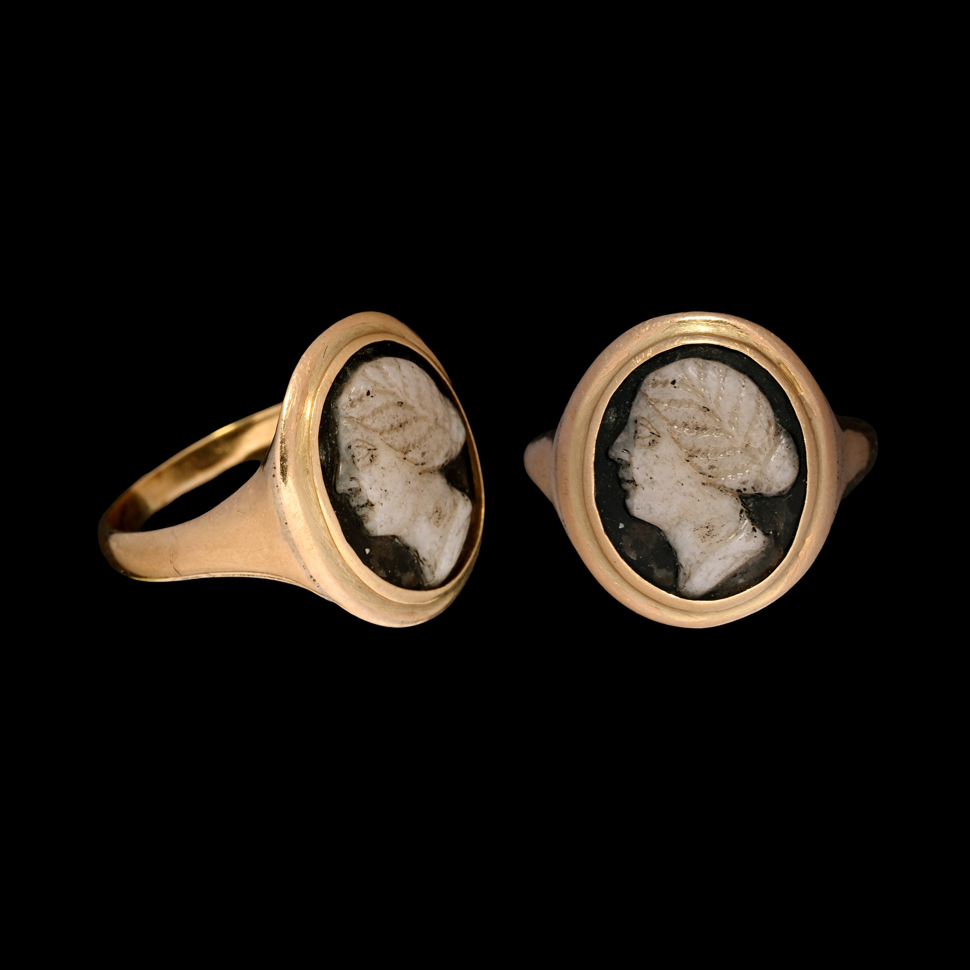 Roman Cameo of a Female Head in Gold Ring