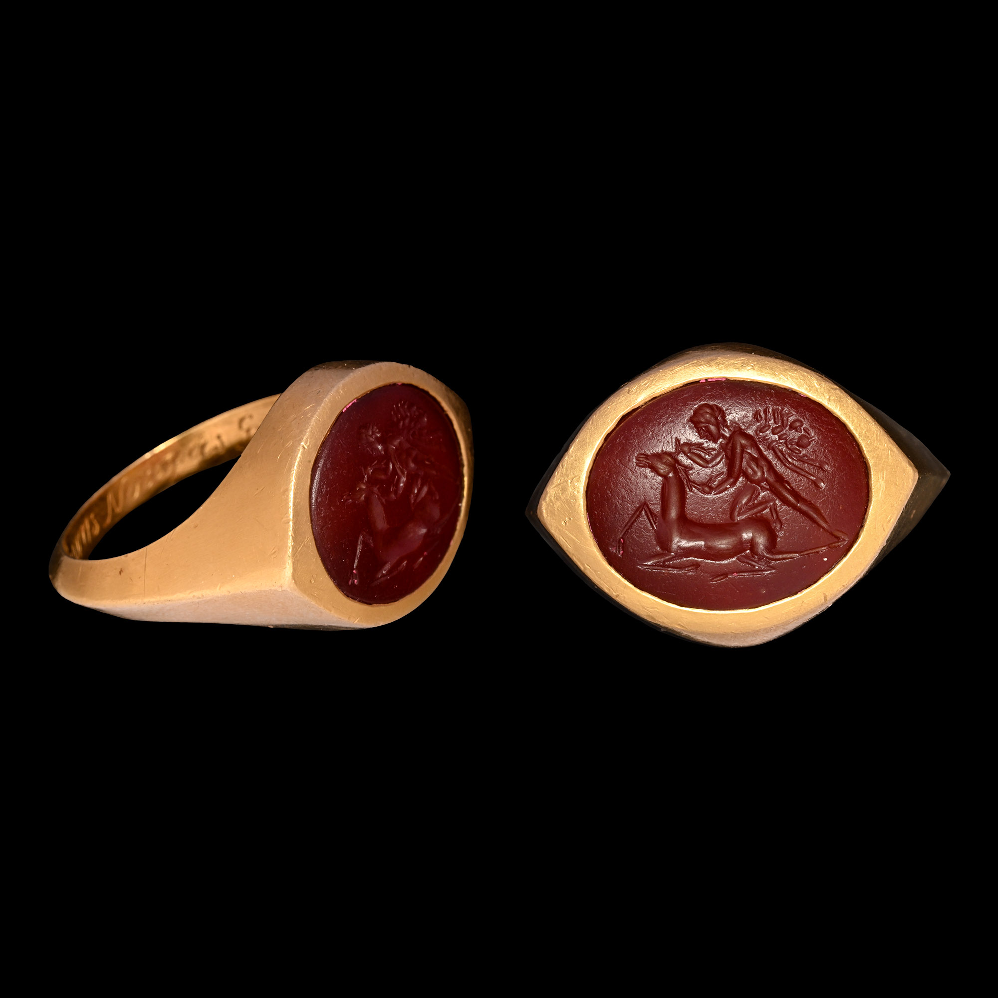 Roman Gemstone of Hercules with Ceryneian Hind in Gold Ring