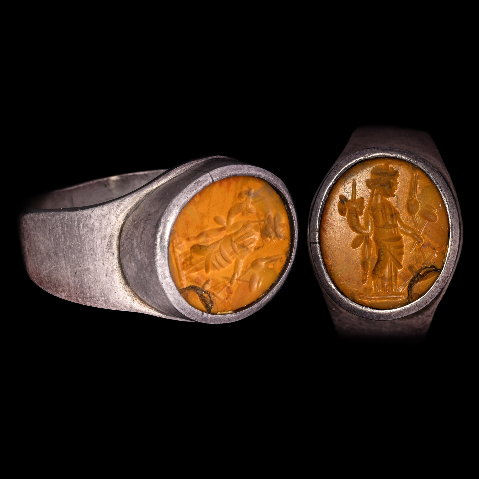 Roman Yellow Jasper Gemstone in Silver Ring