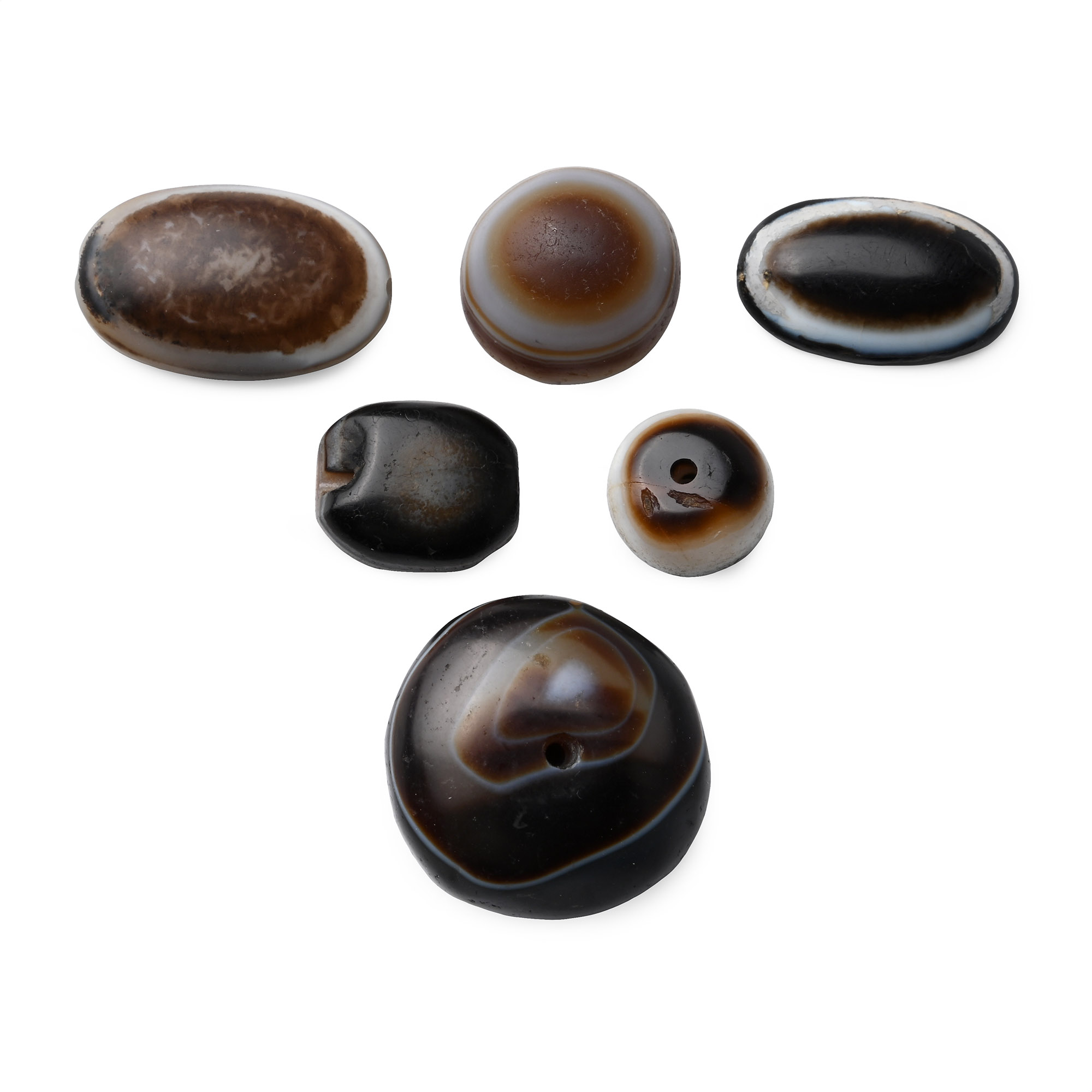 Large Bactrian Banded Agate Bead and Cabochon Group