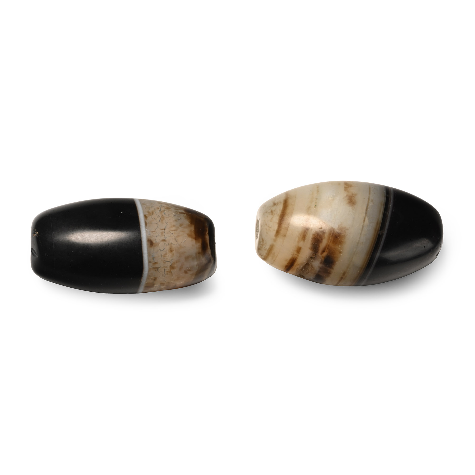 Large Bactrian Banded Agate Bead Pair