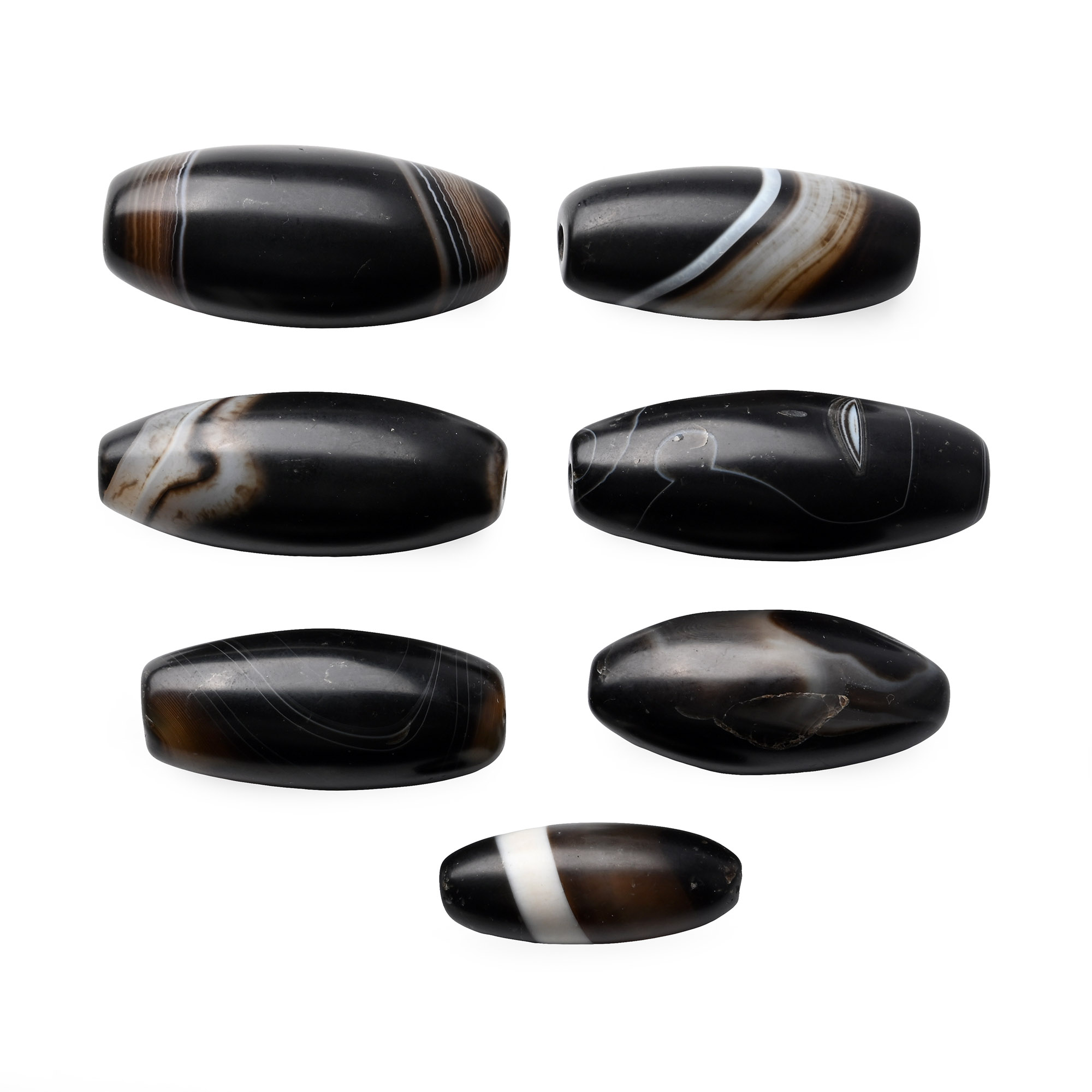 Large Bactrian Banded Agate Bead Group