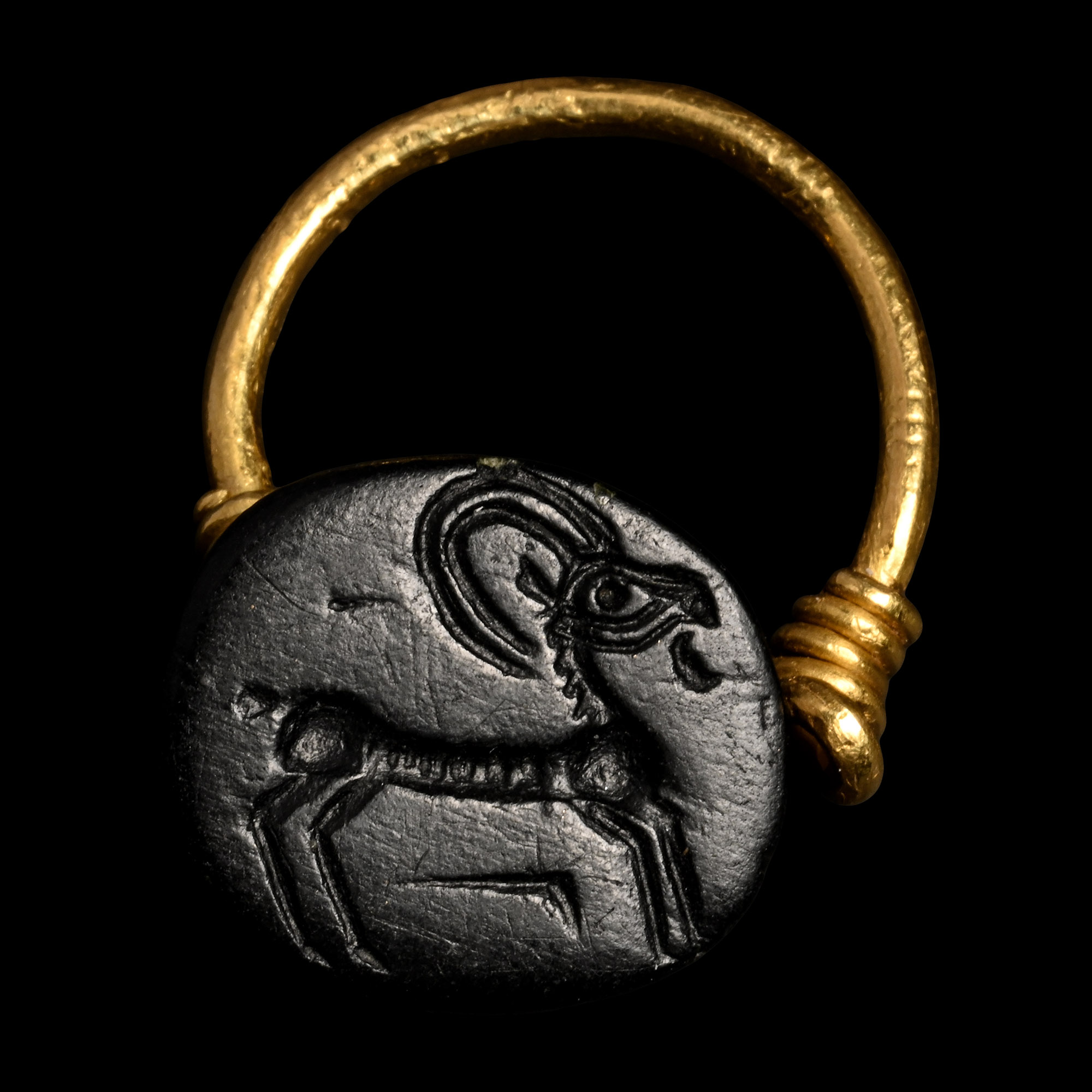 Anatolian Black Steatite Gemstone in Gold Ring