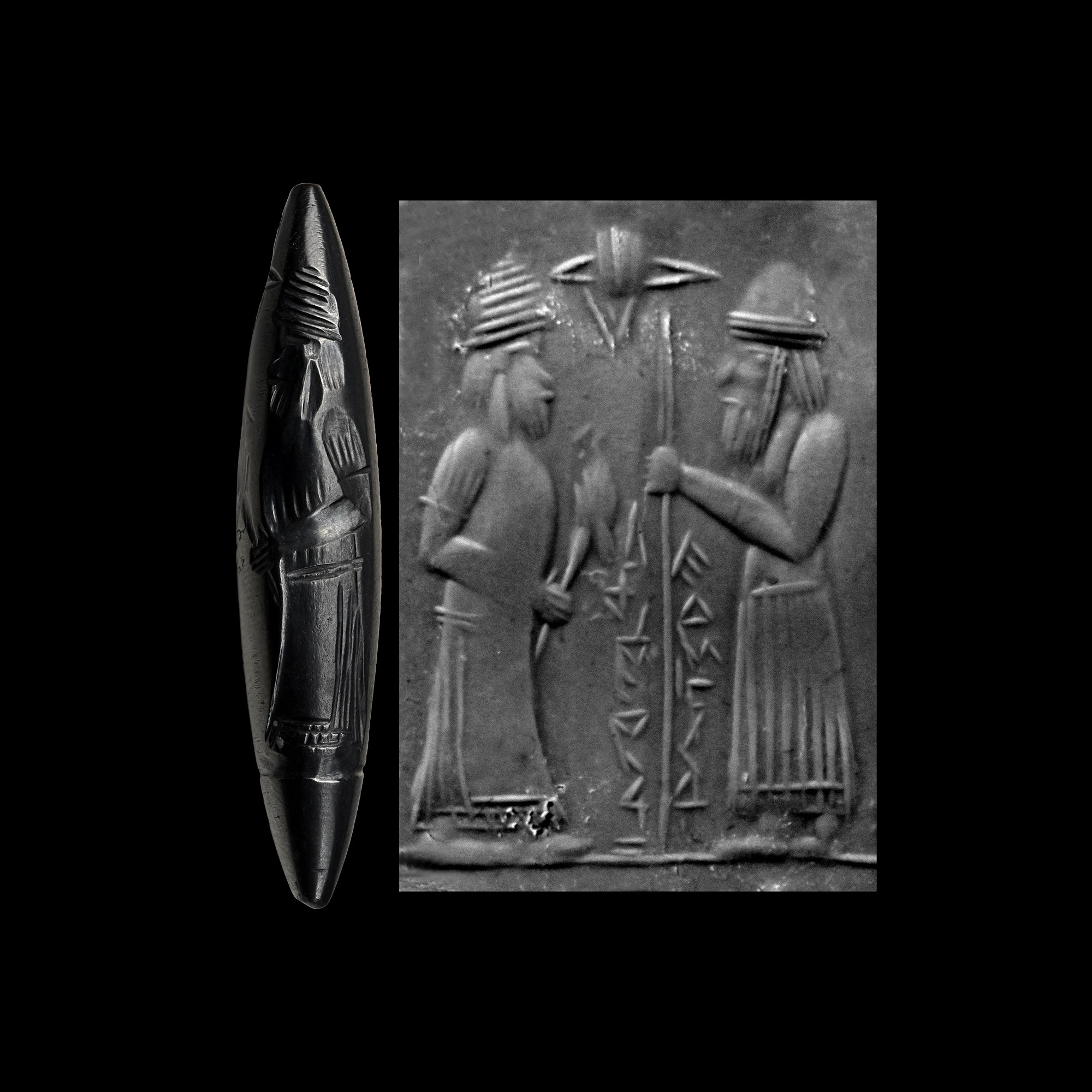 Western Asiatic Style Haematite Bead with Figures and Inscription