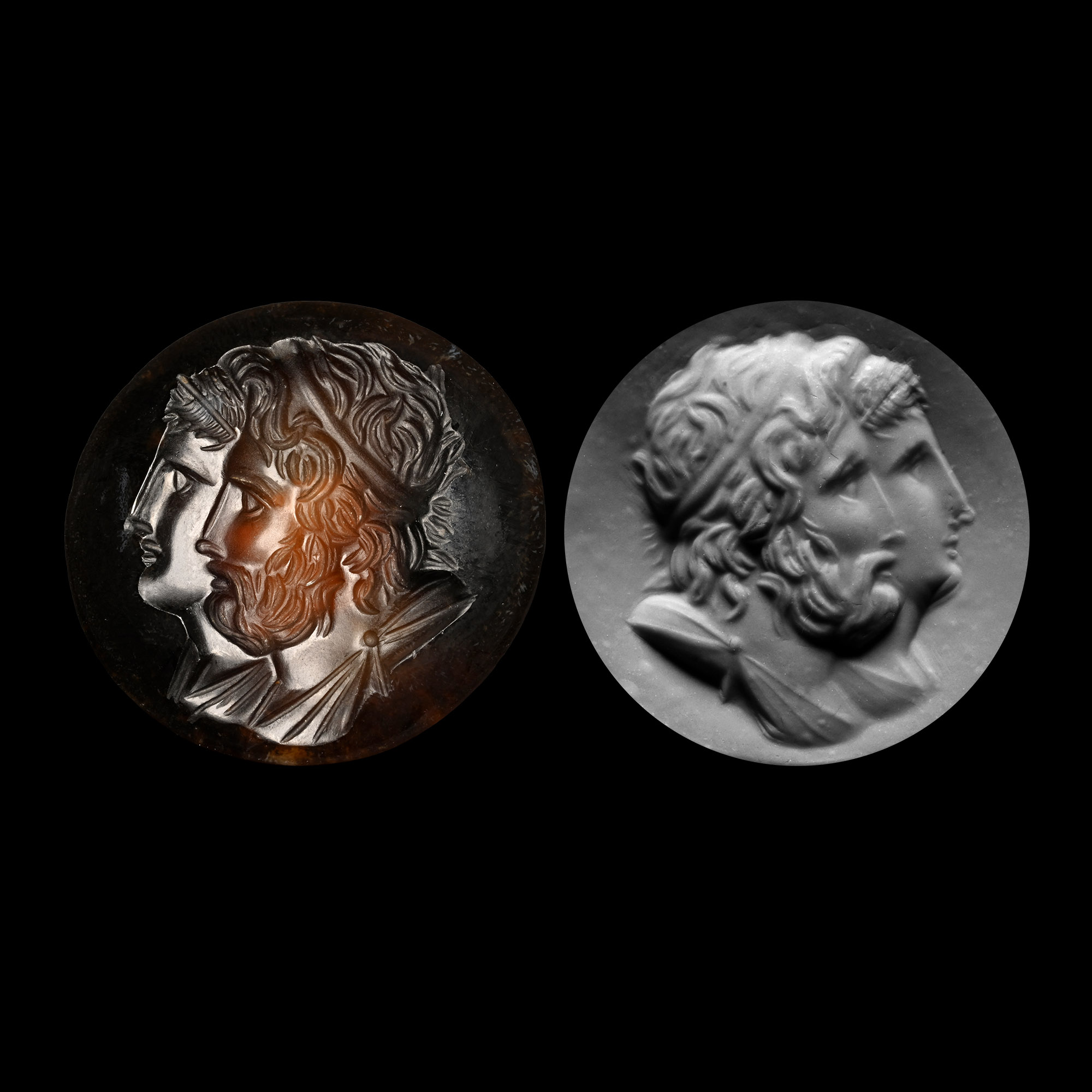 Large Post-Classical Agate Gemstone Depicting a Double Portrait of Hellenistic Rulers