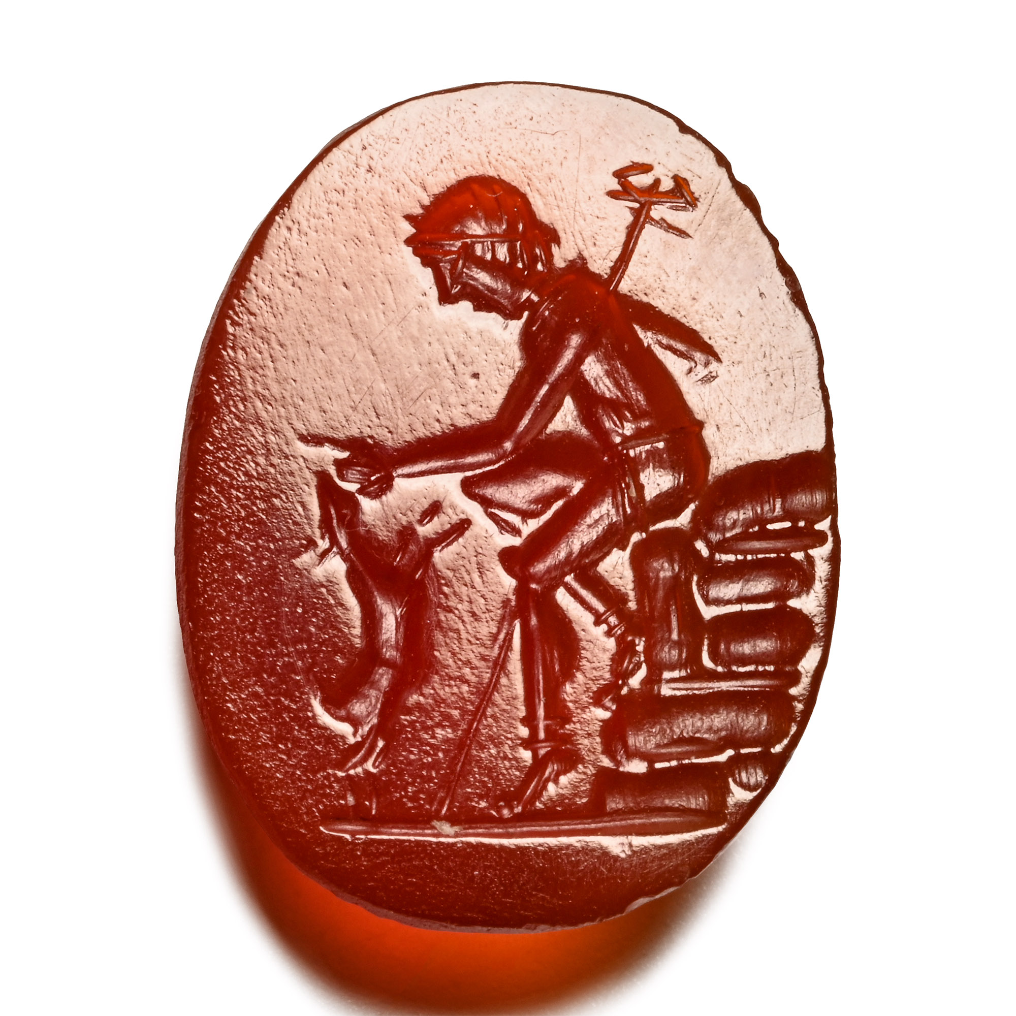Roman Carnelian Gemstone with Seated Mercury and Goat
